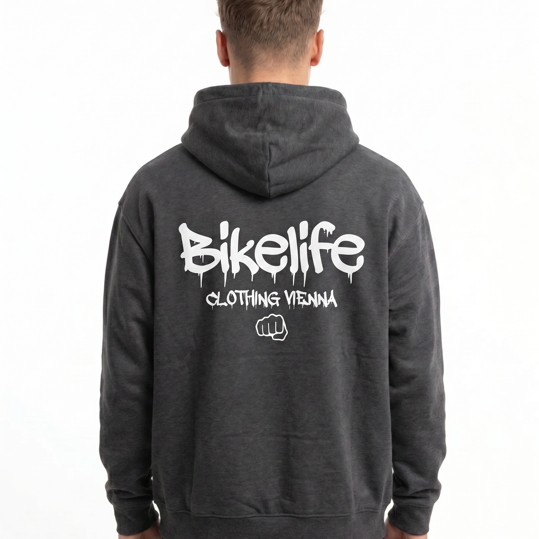 Bikelife Hoodie Charcoal Heather - model back print