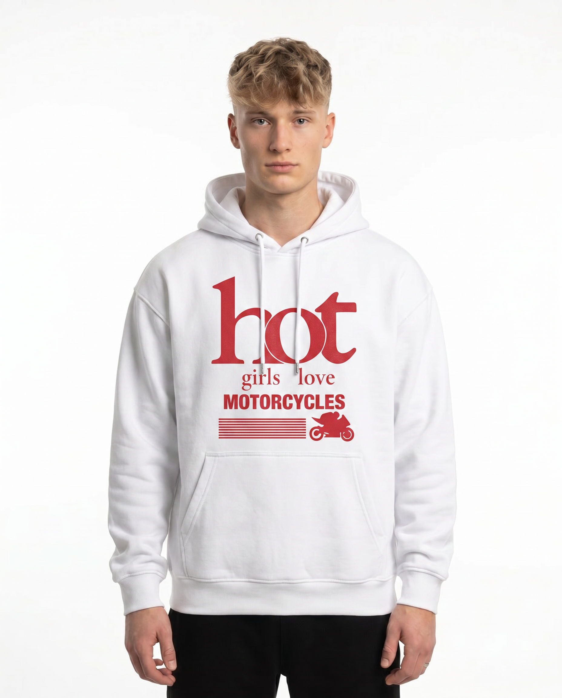 Hot girls love motorcycles Hoodie Arctic White - model front print