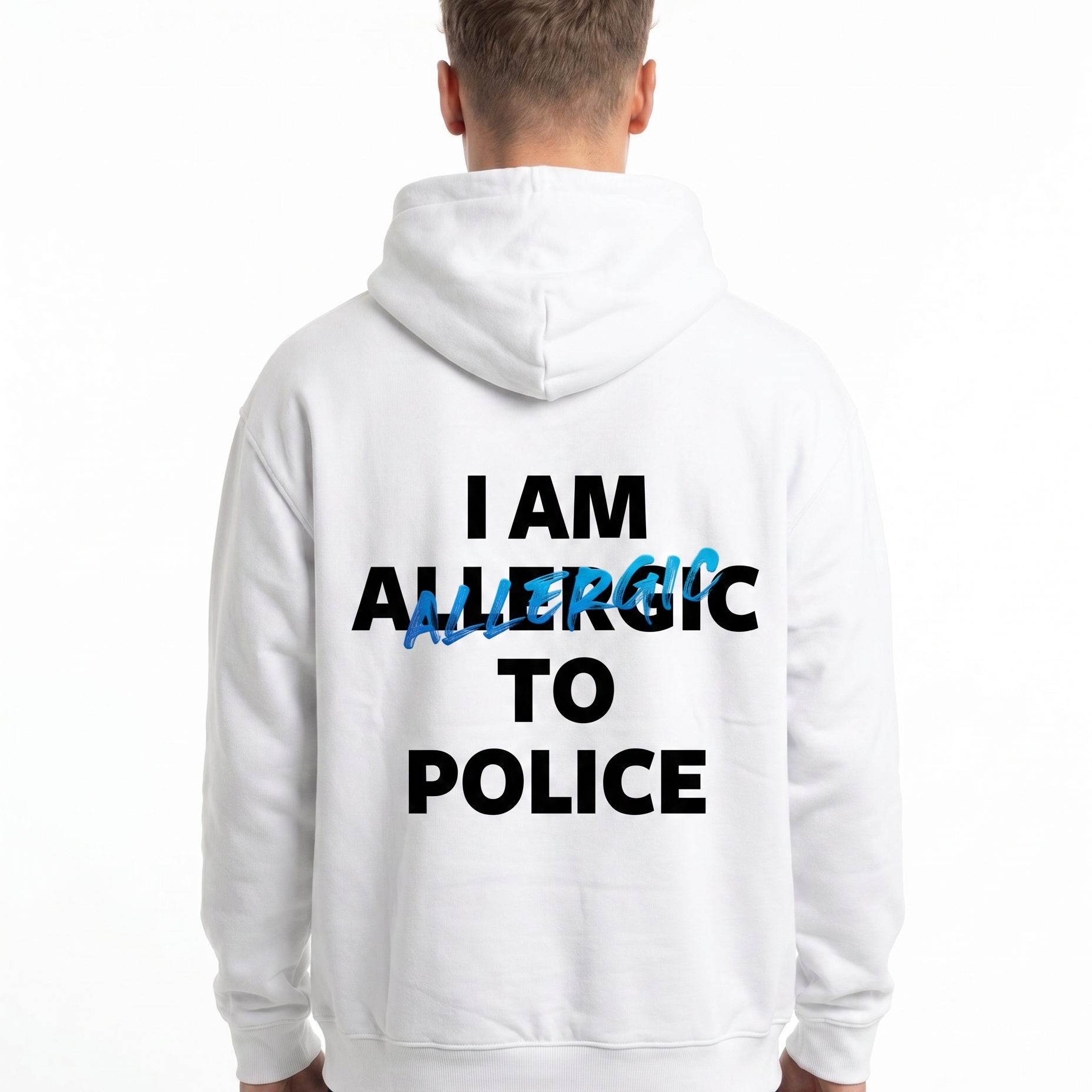 I am allergic to police Hoodie Arctic White - model back print
