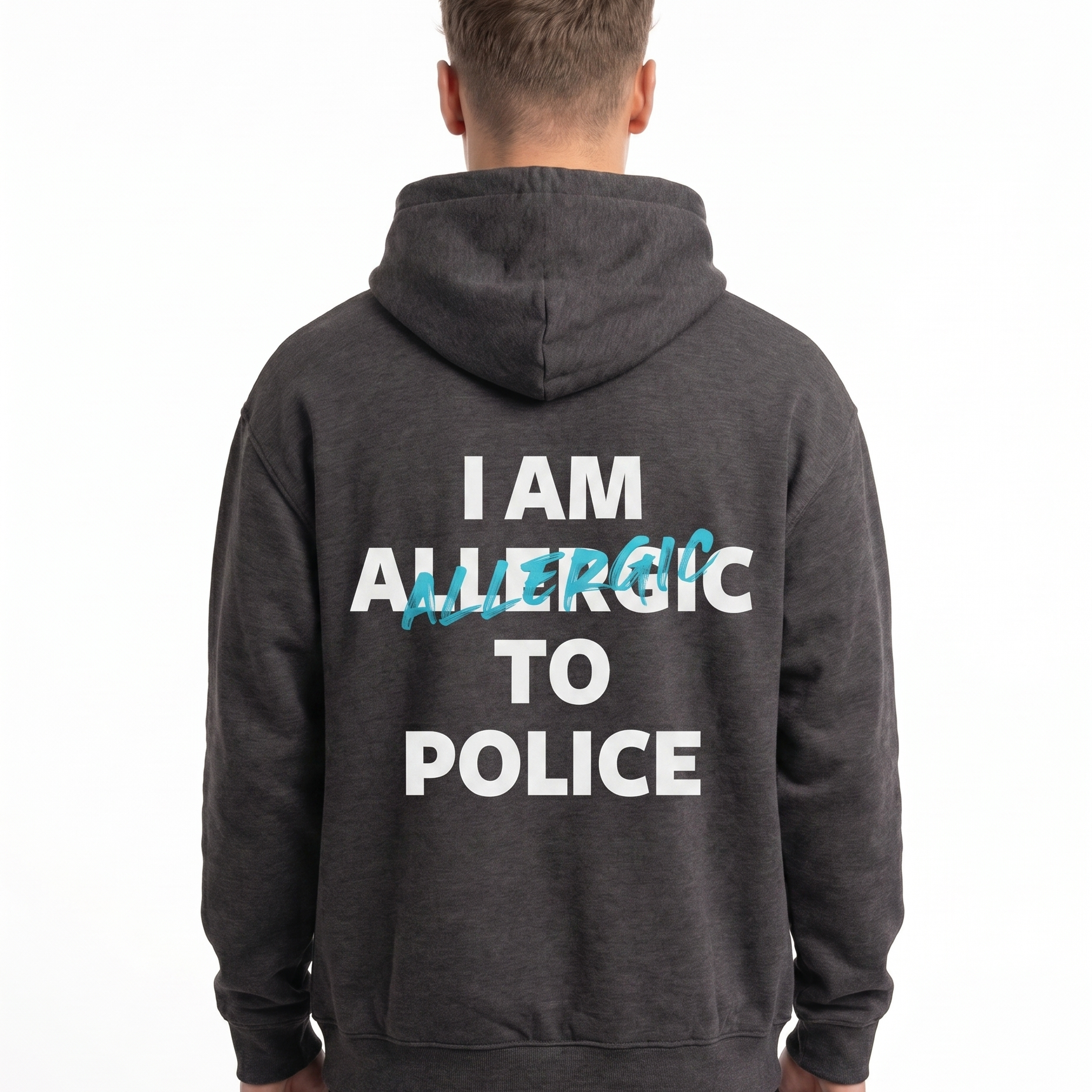 I am allergic to police Hoodie Charcoal Heather - model back print
