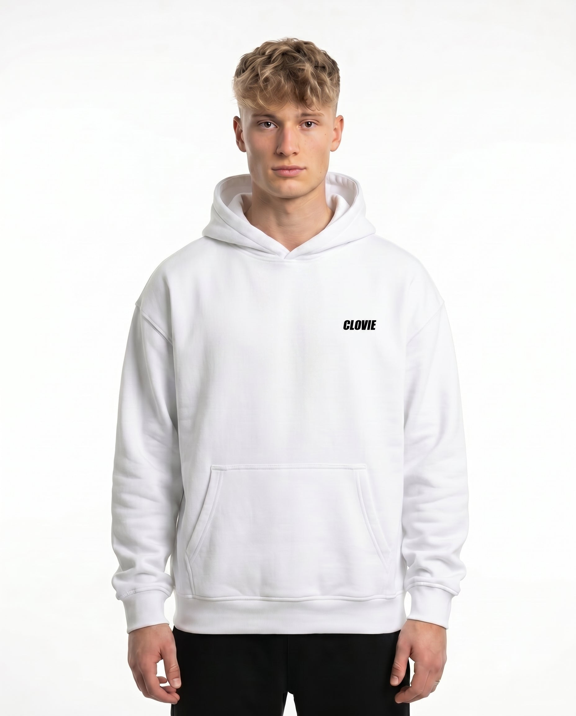 Angel OVS Hoodie White - model front (no cord)