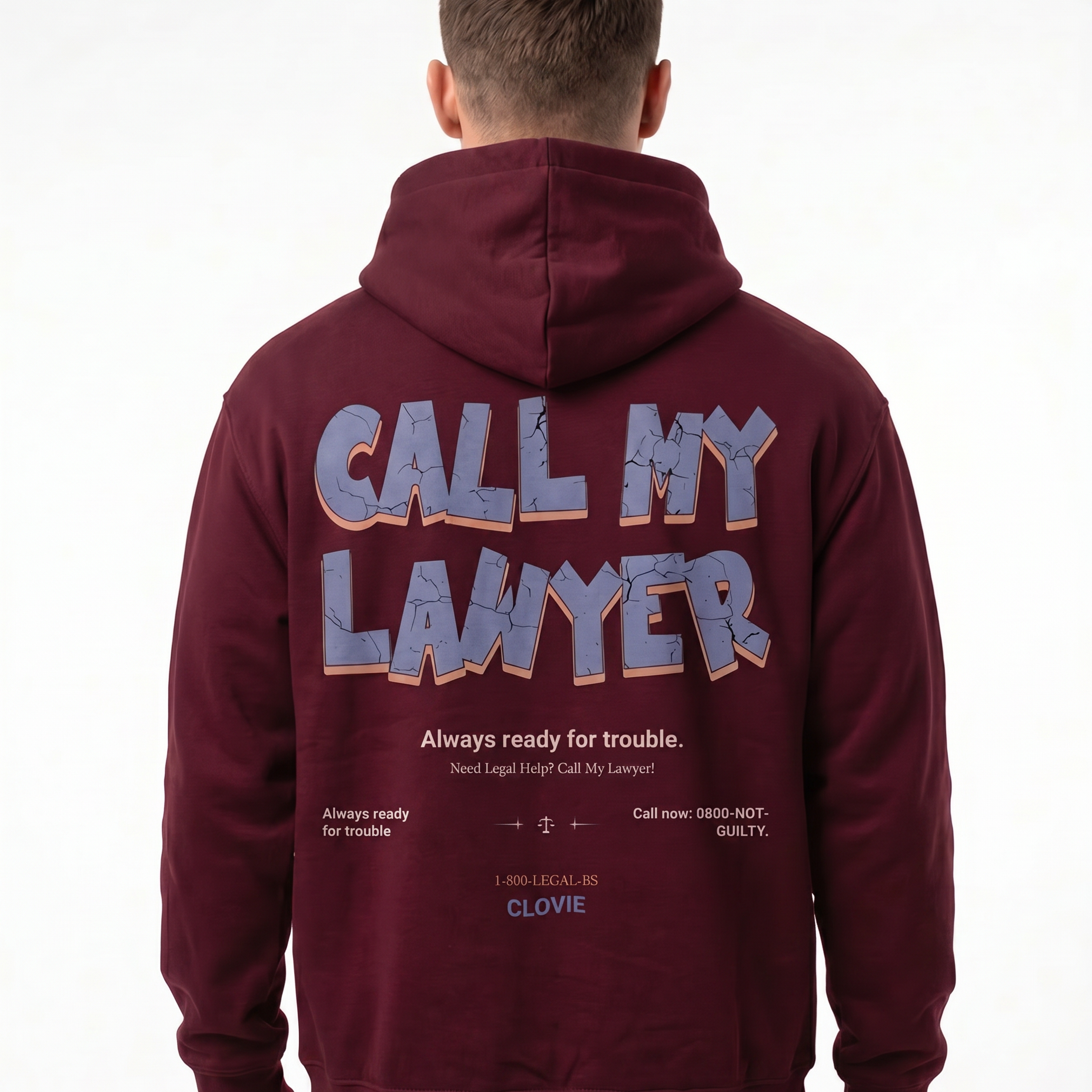 Call my lawyer Hoodie Burgundy - model back print (rollback)