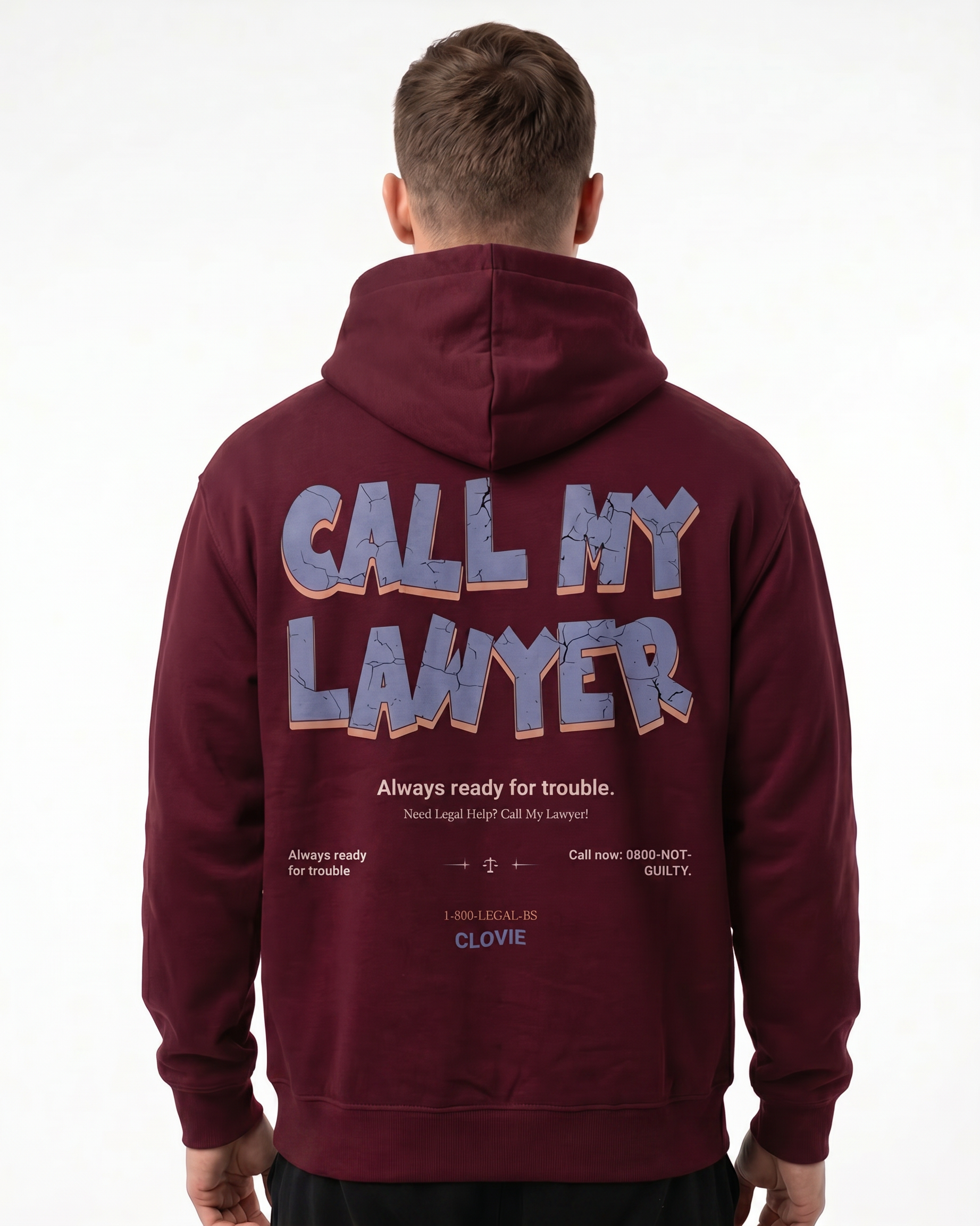 Call my lawyer Hoodie Burgundy - model back print (rollback)