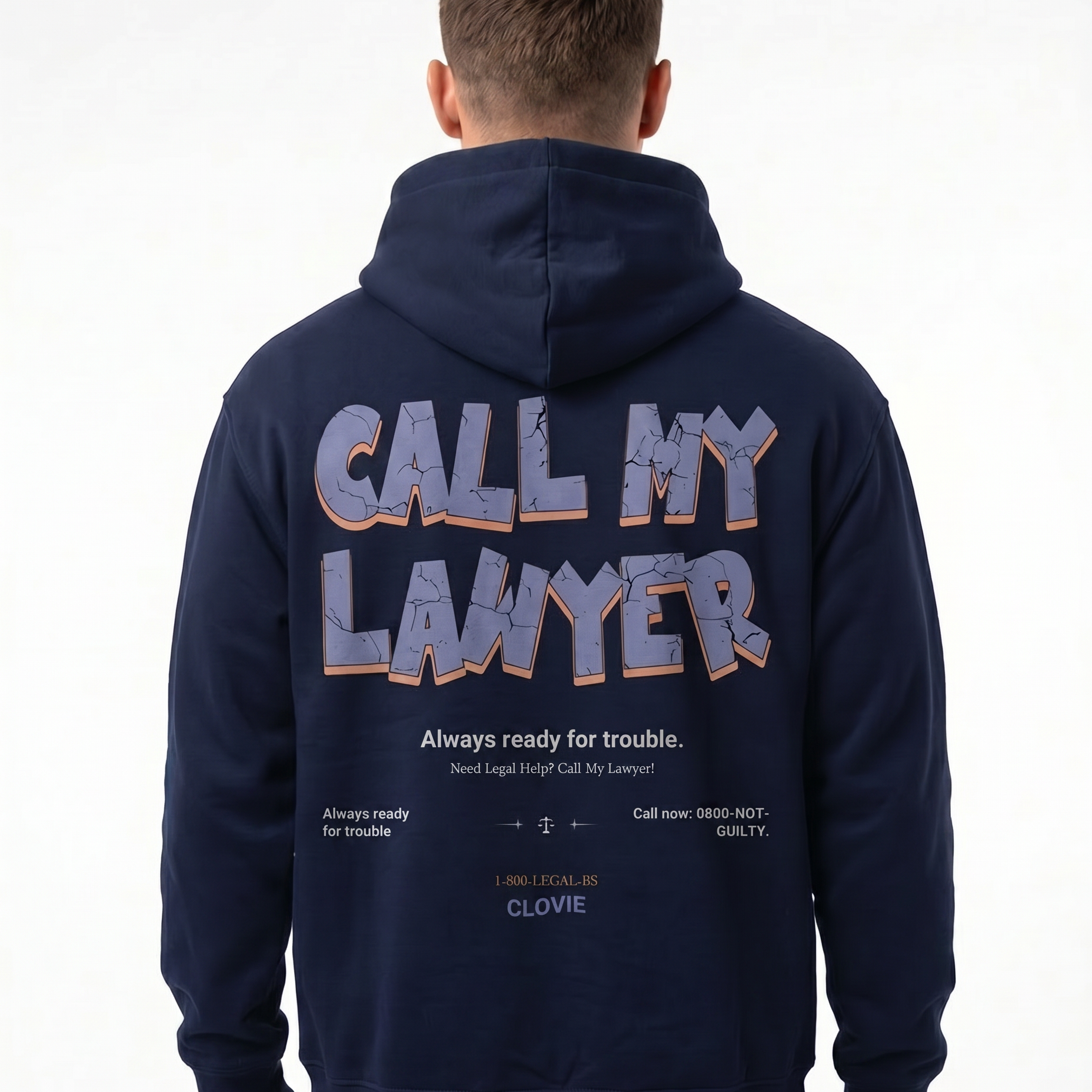 Call my lawyer Hoodie New French Navy - model back print (rollback)
