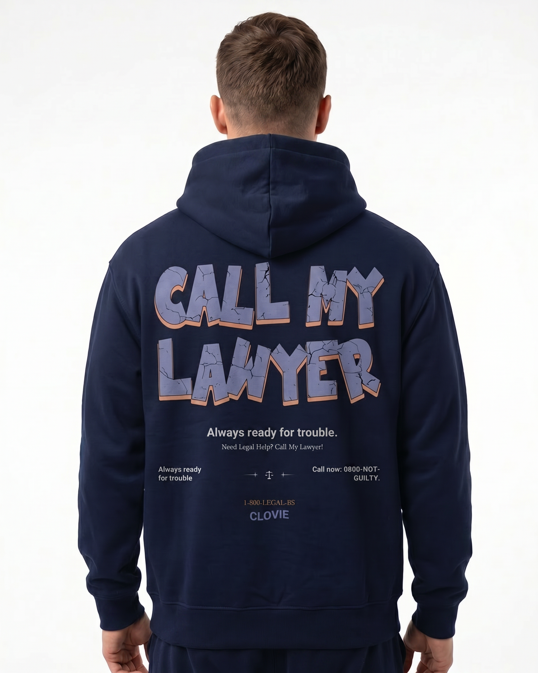 Call my lawyer Hoodie New French Navy - model back print (rollback)