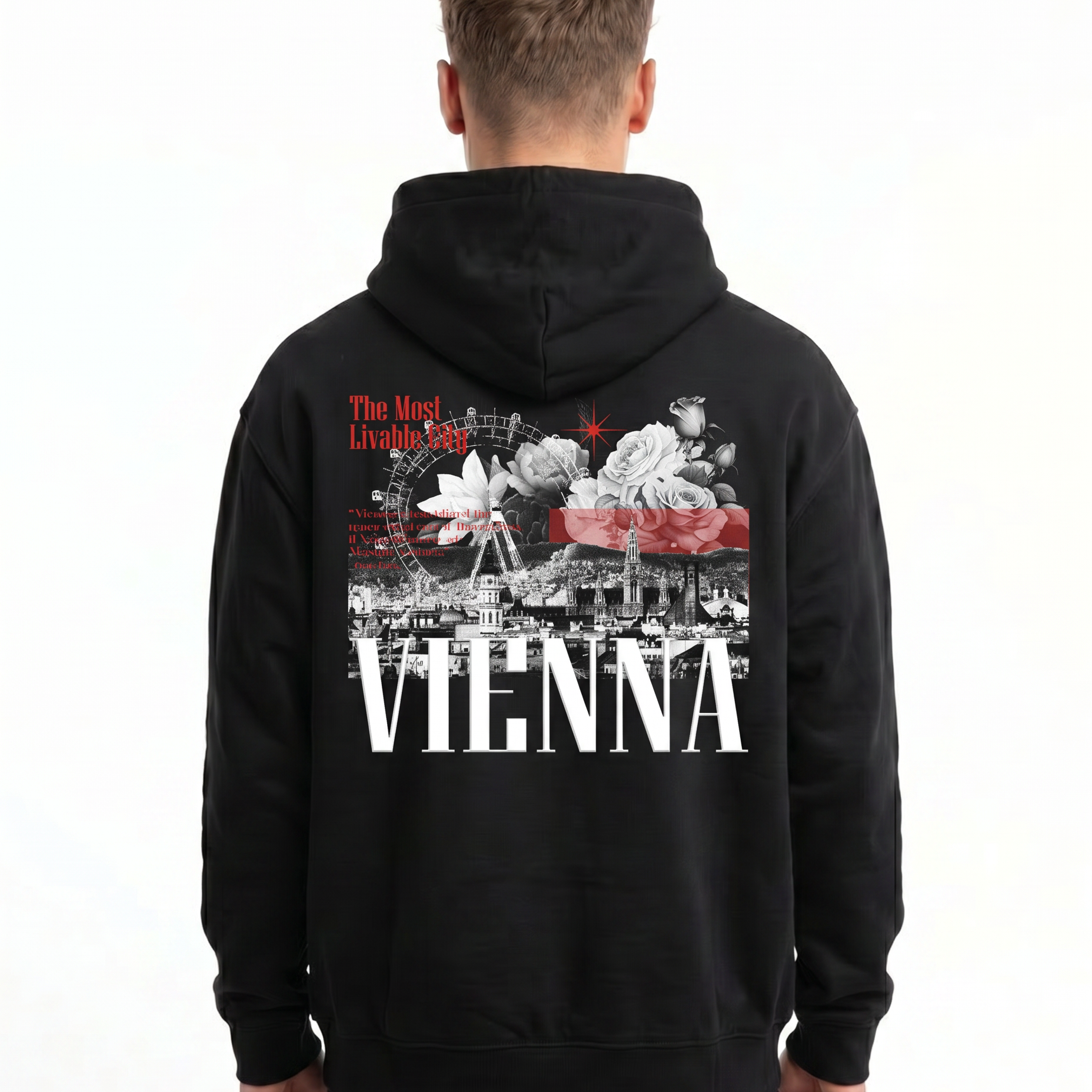 Vienna OVS Hoodie Black - model back print (edit-ref, fabric-integrated)