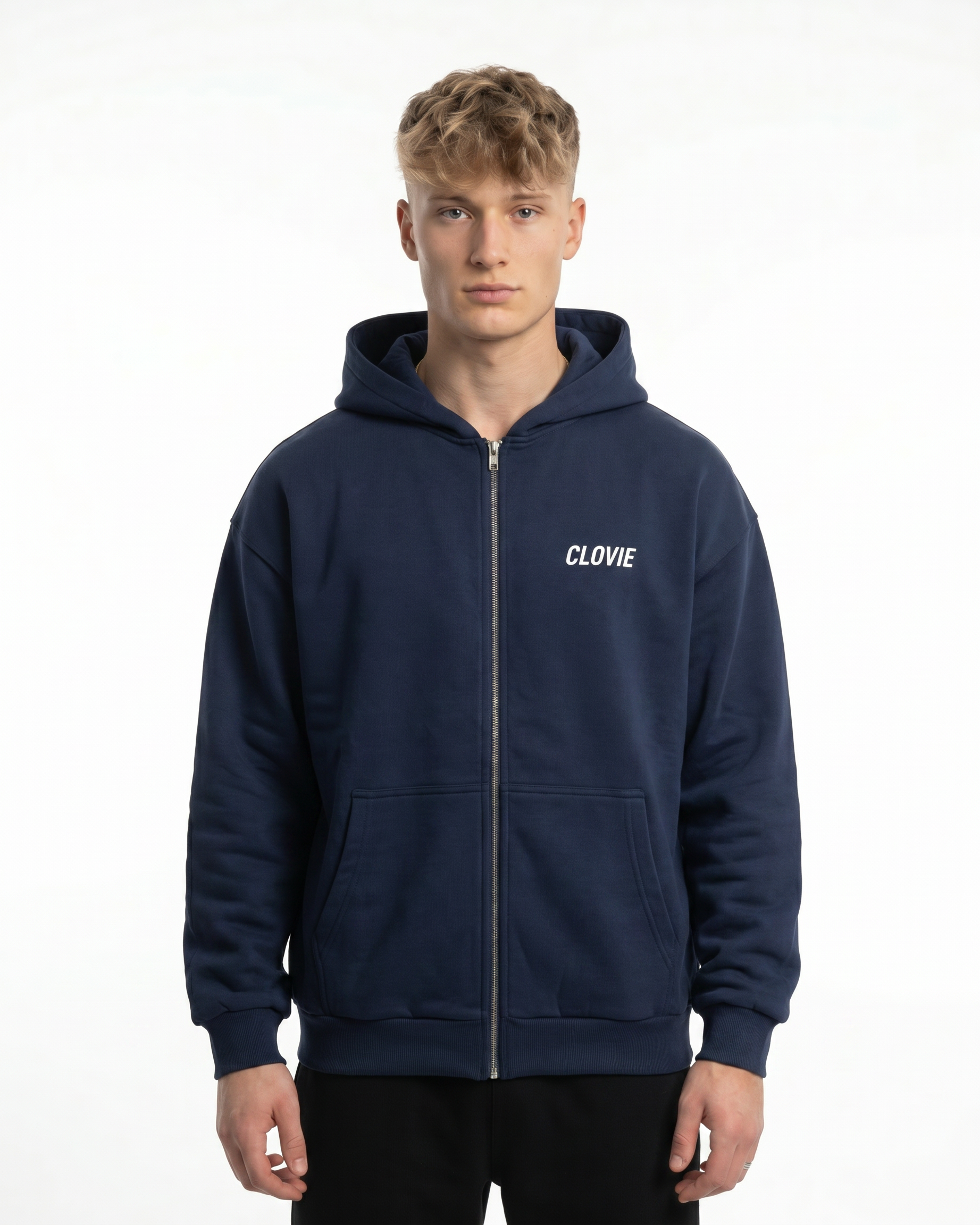 Pink panther OVS Zip French Navy - model front zip (reuse Loving heart OVS Zip FN front)