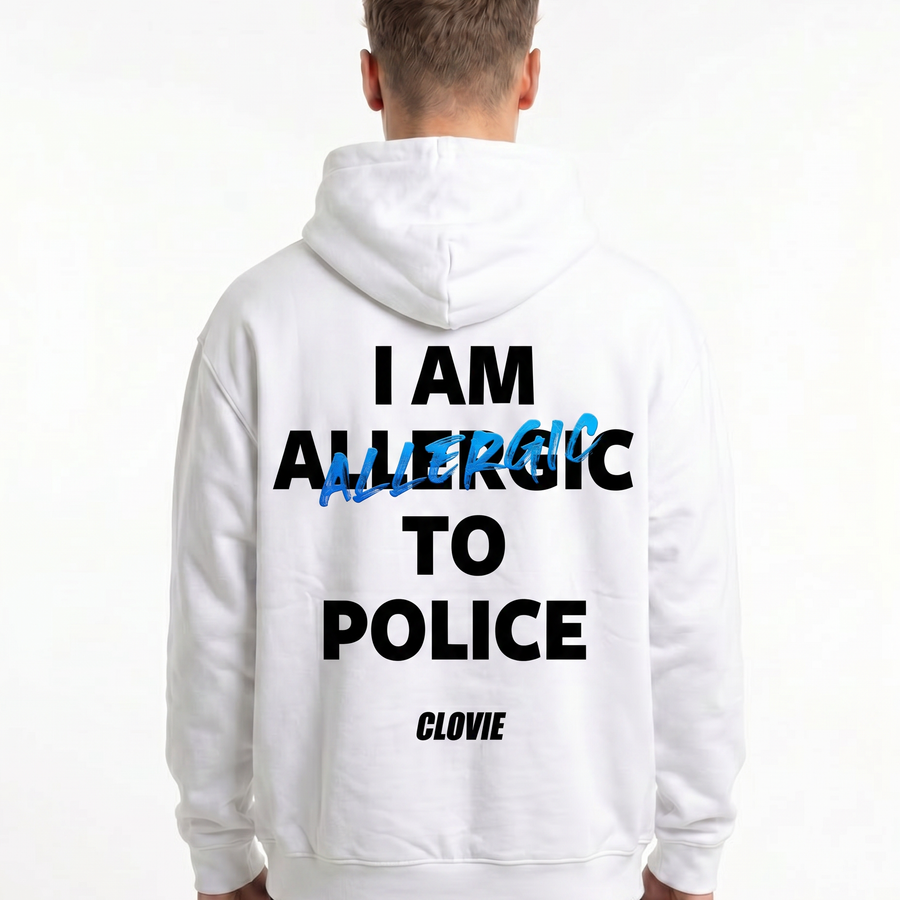I am allergic to police OVS Hoodie Arctic White - model back print (H.A 1:1)