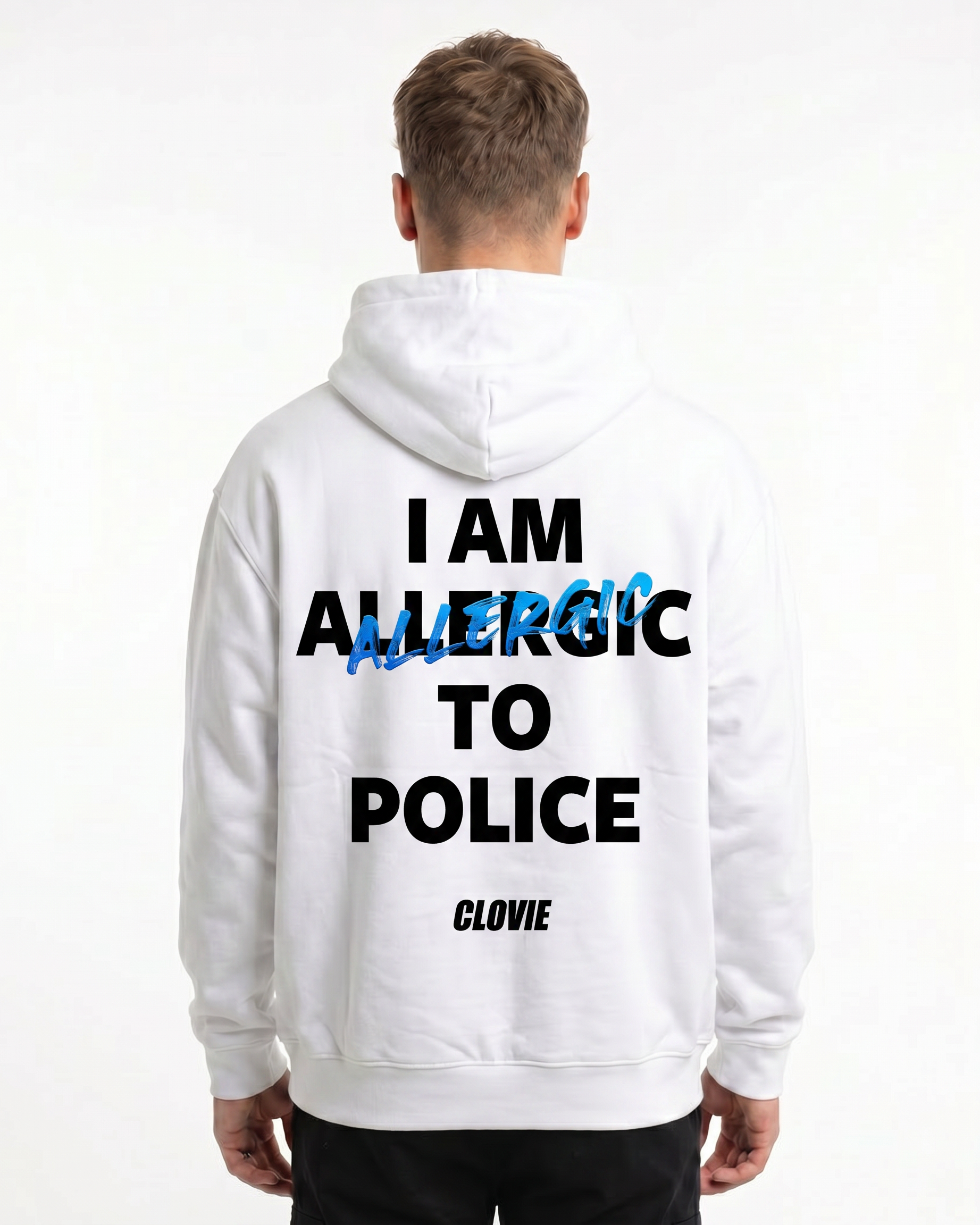 I am allergic to police OVS Hoodie Arctic White - model back print (H.A 1:1)