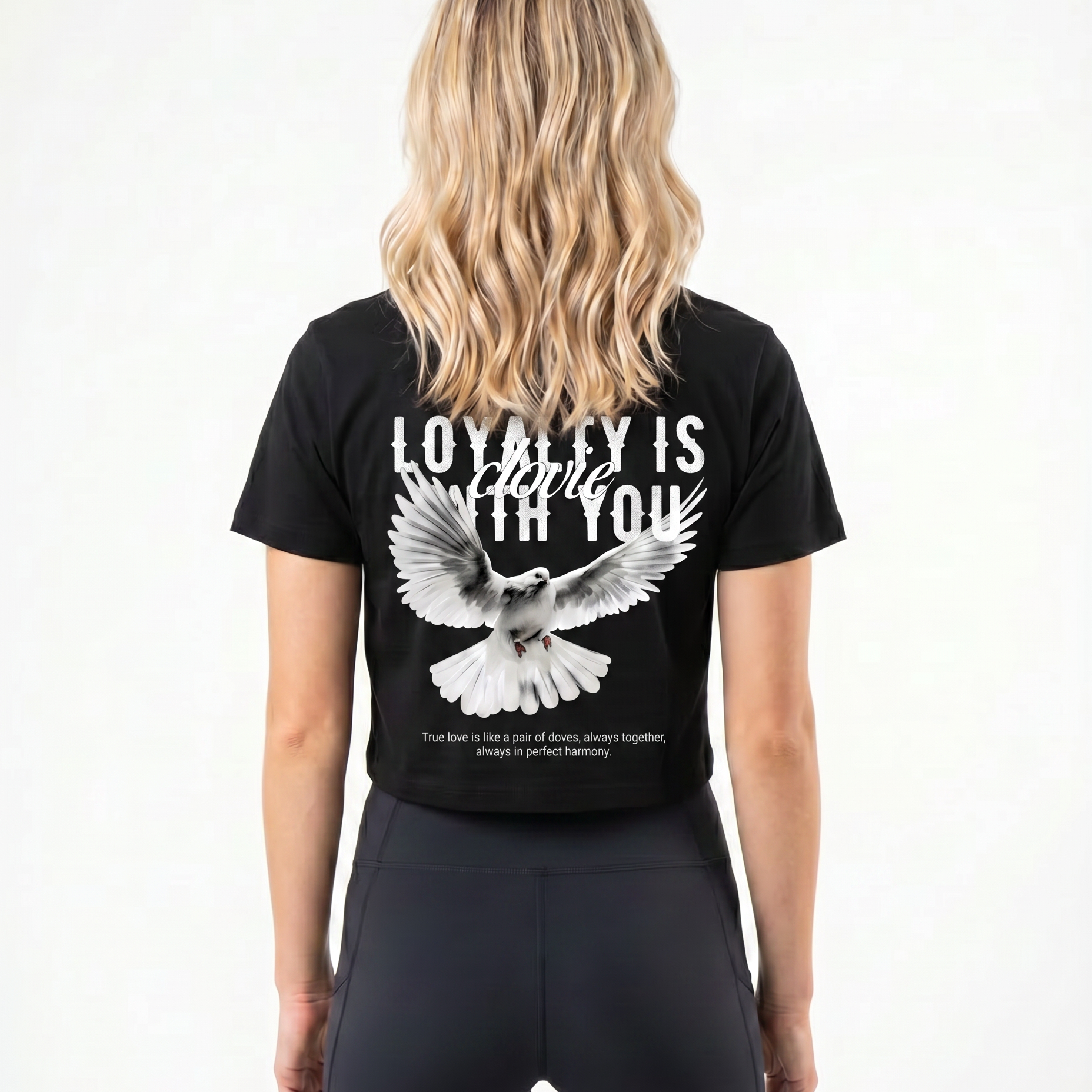 Loyalty Cropped Tee Black - female model back print