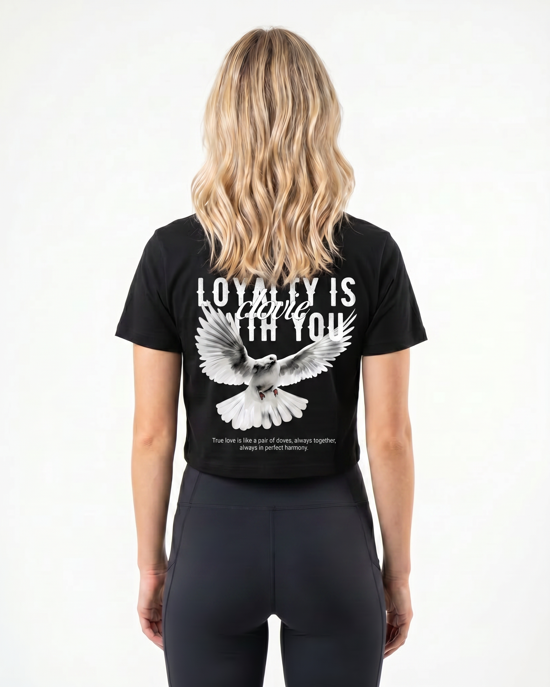 Loyalty Cropped Tee Black - female model back print