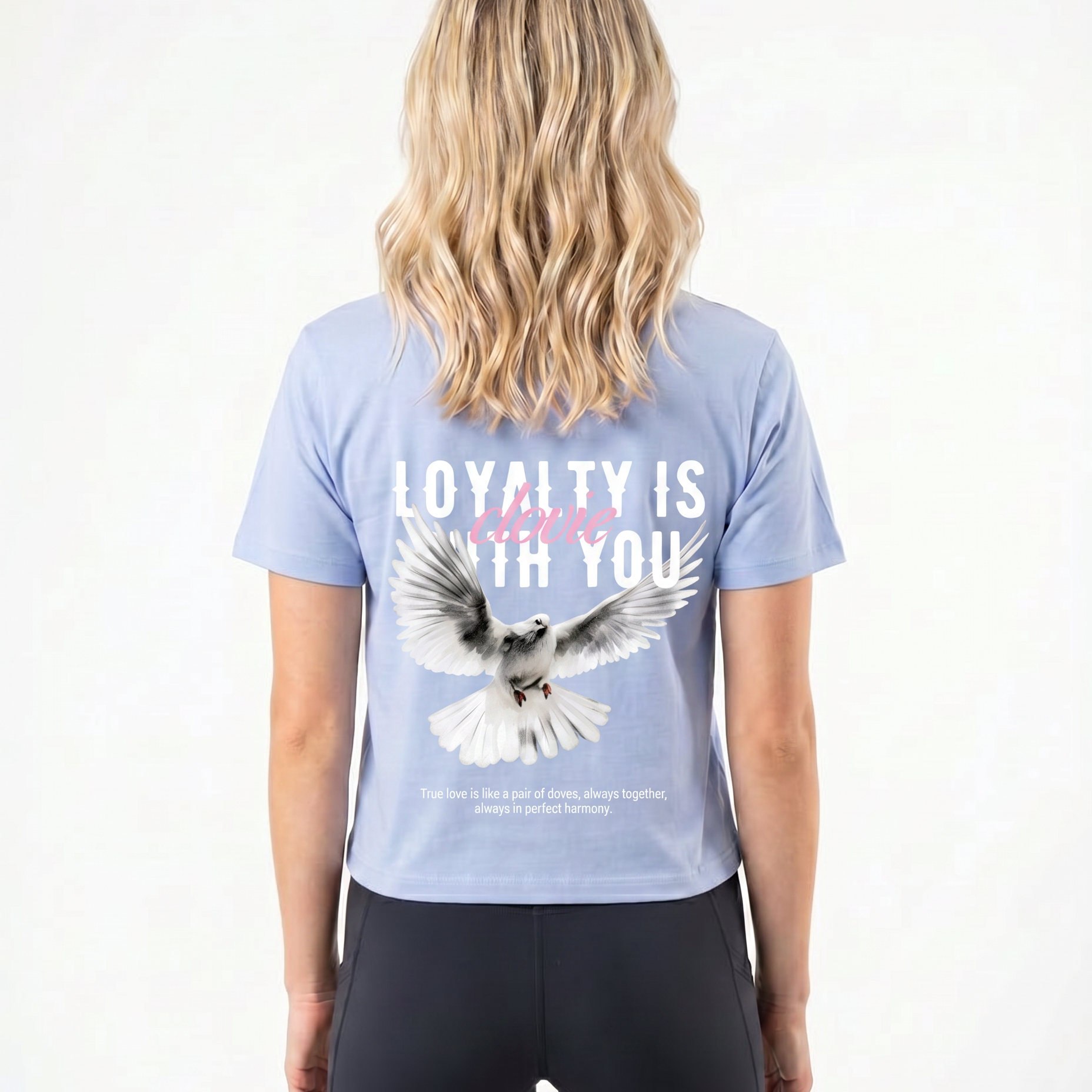 Loyalty Cropped Tee Sky Blue - female model back print
