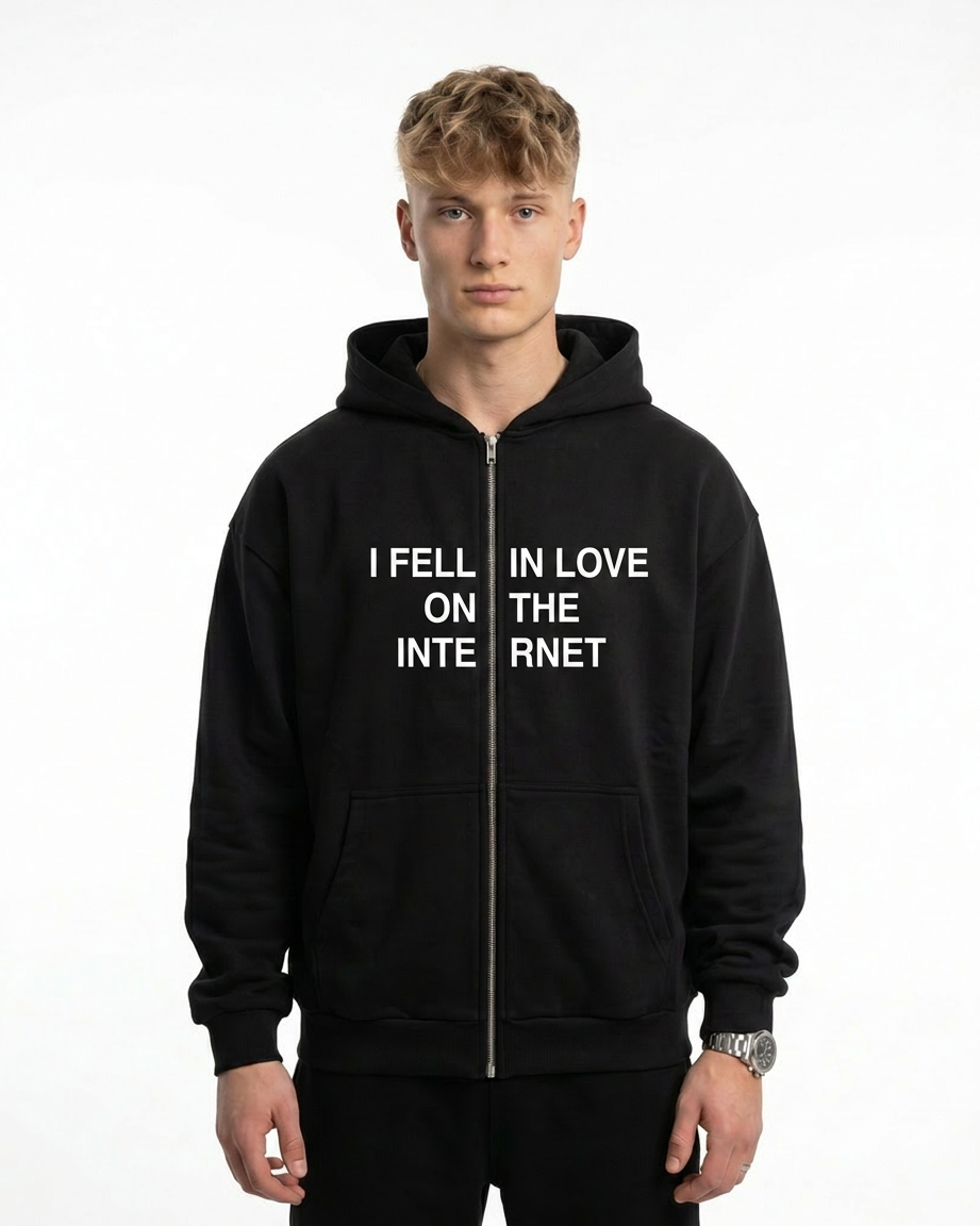 I feel in love on the internet OVS Zip Black - model front print