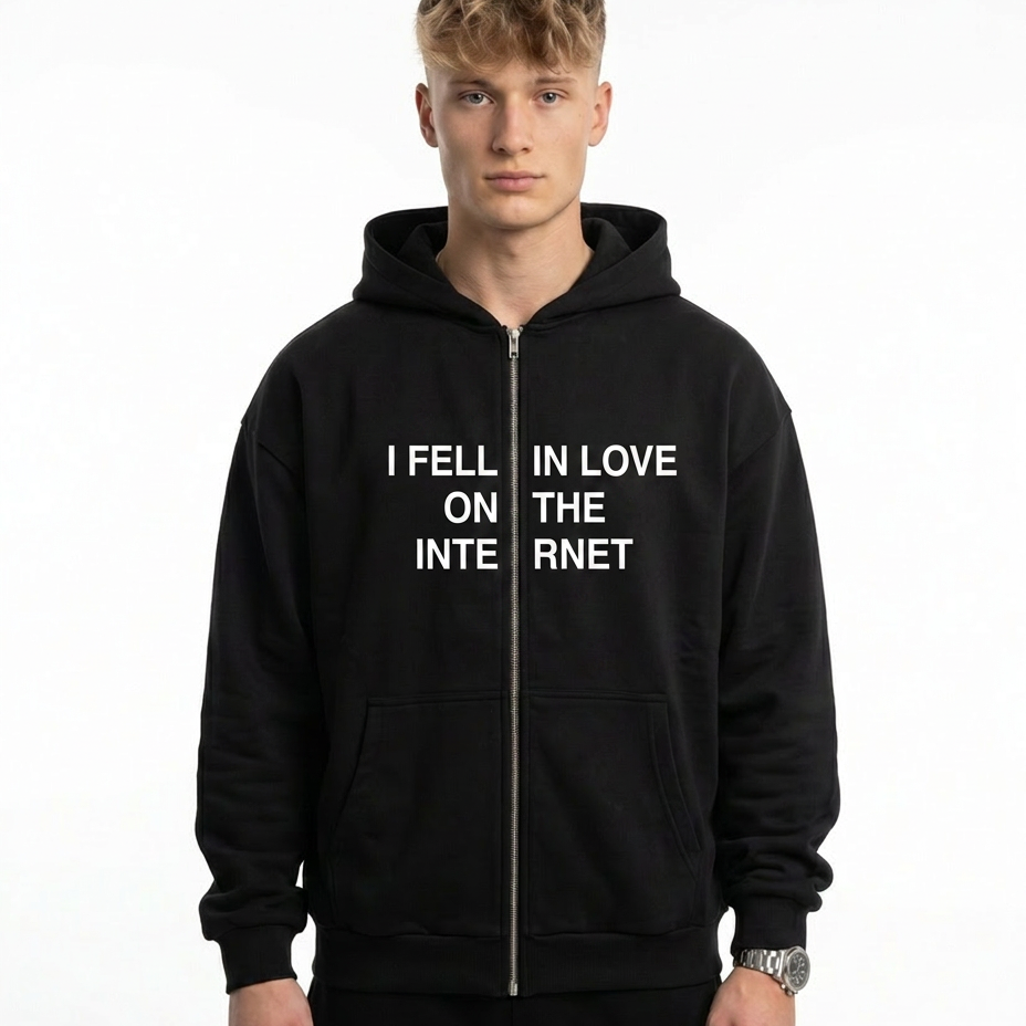 I feel in love on the internet OVS Zip Black - model front print
