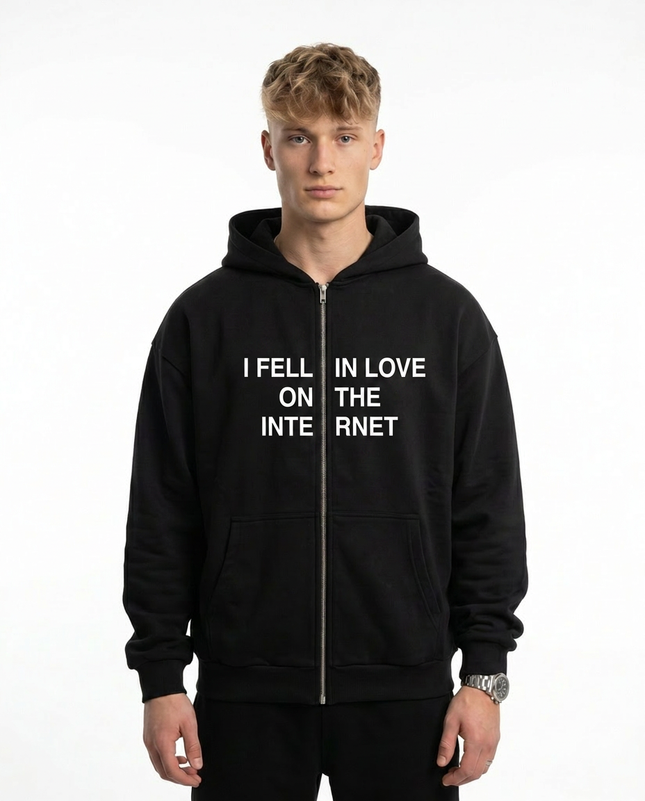 I feel in love on the internet OVS Zip Black - model front print