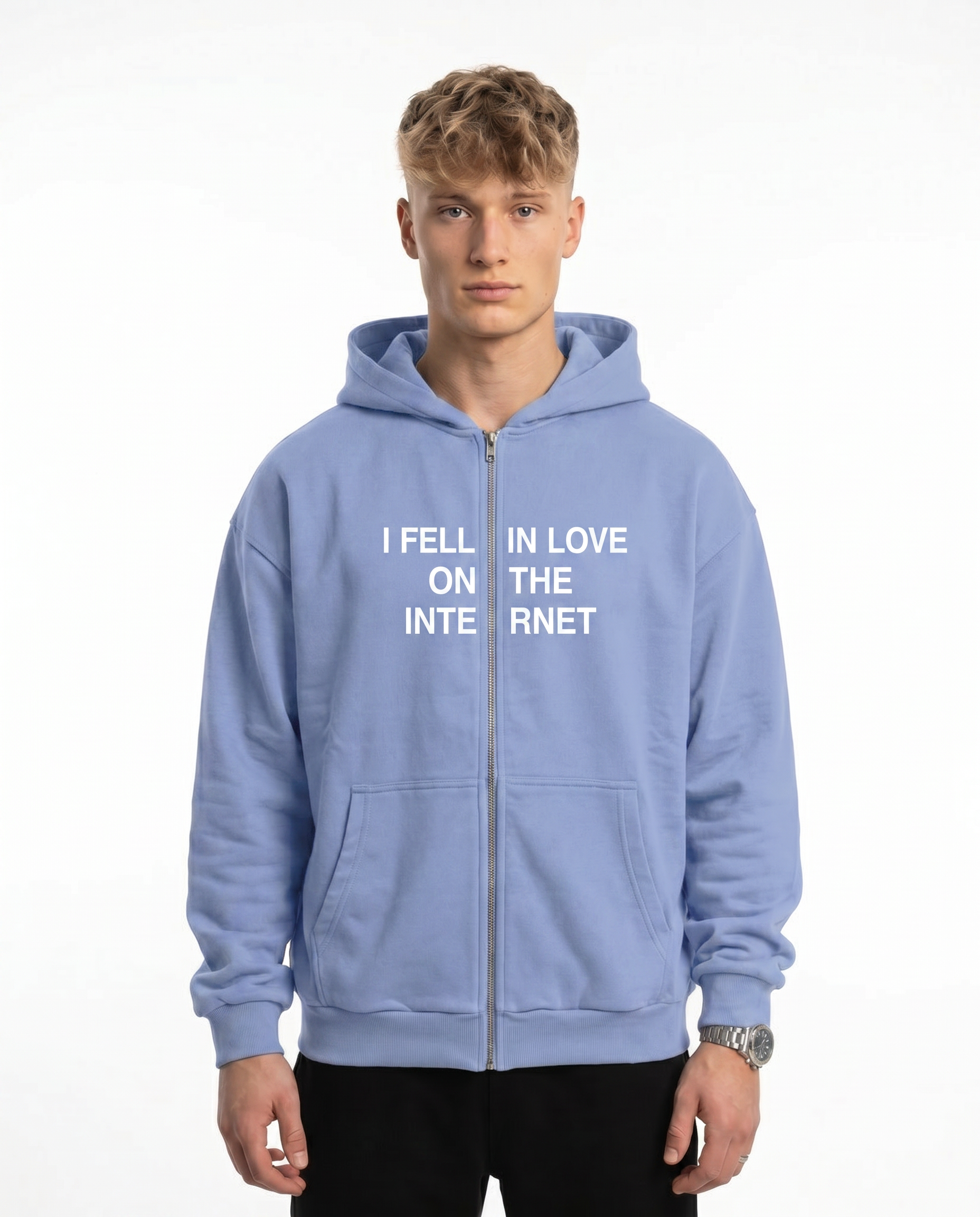 I feel in love on the internet OVS Zip Powder Blue - model front print