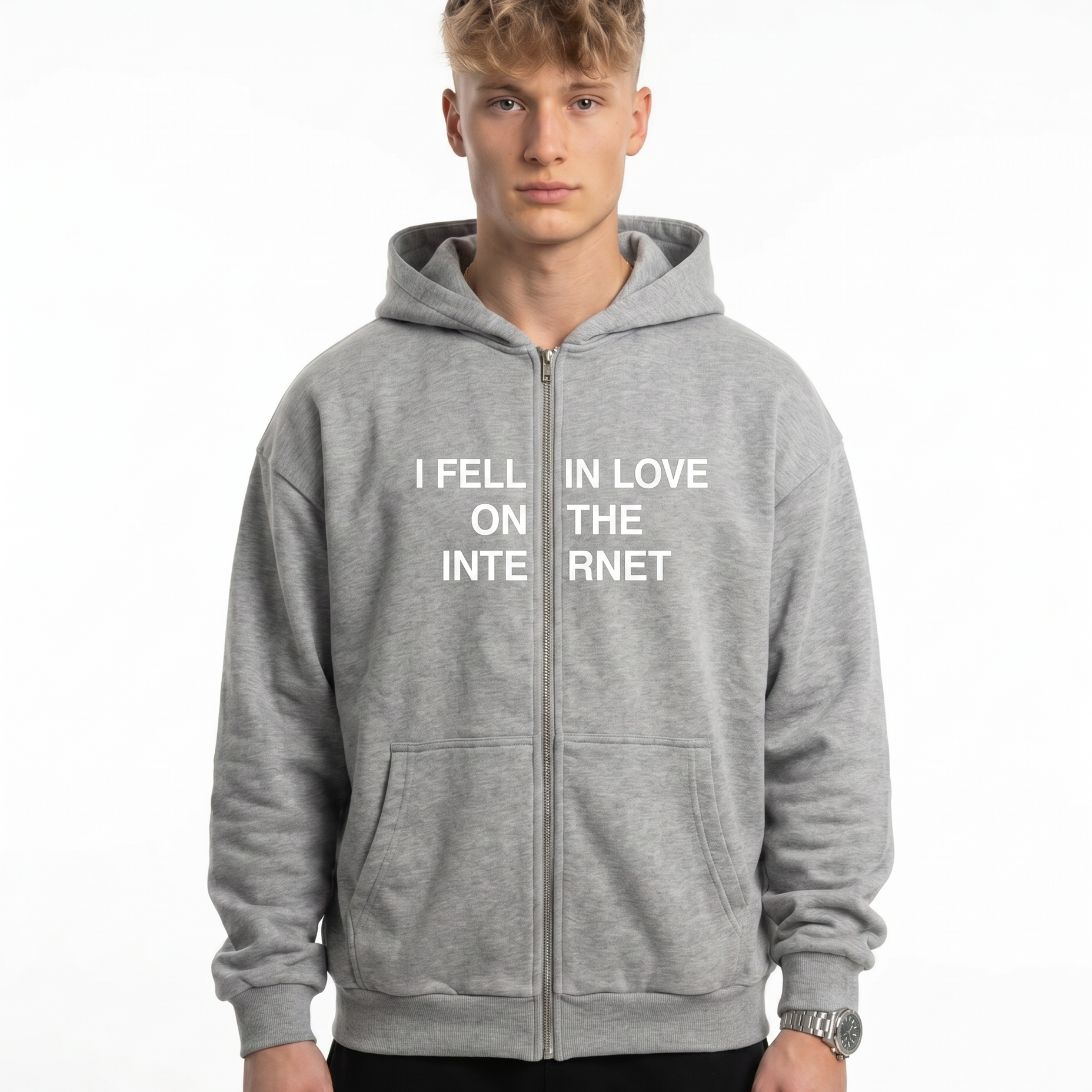 I feel in love on the internet OVS Zip Light Asphalt - model front print