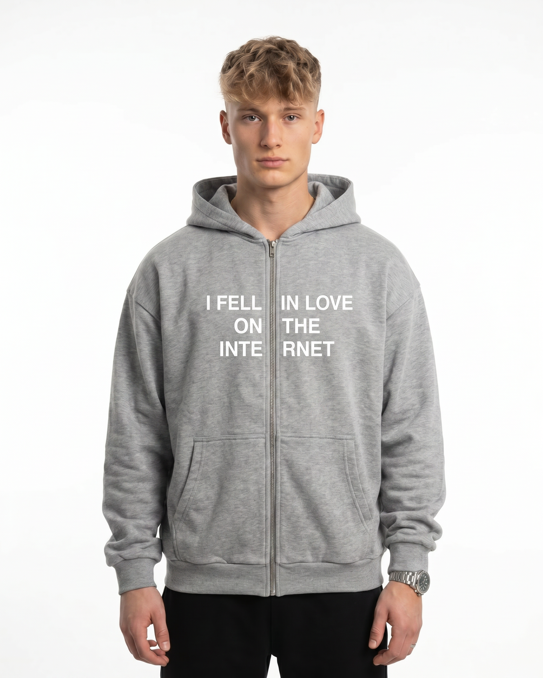 I feel in love on the internet OVS Zip Light Asphalt - model front print