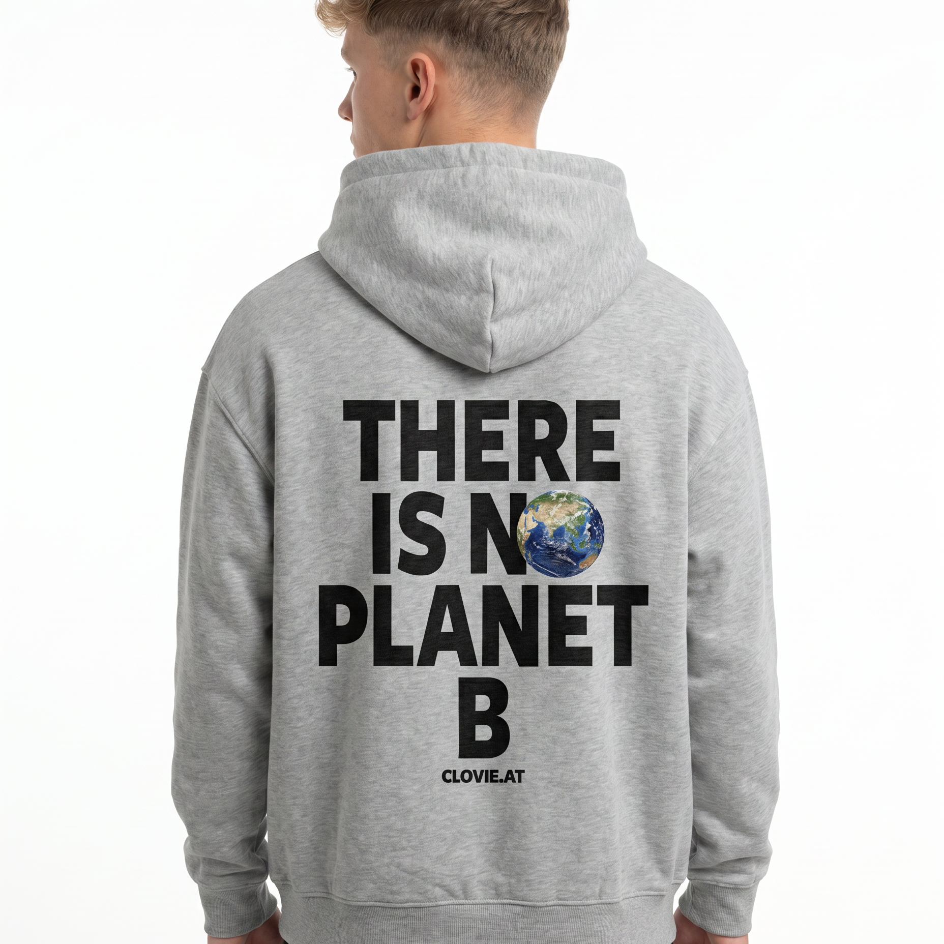 There is no planet b OVS Hoodie Light Asphalt - model back print