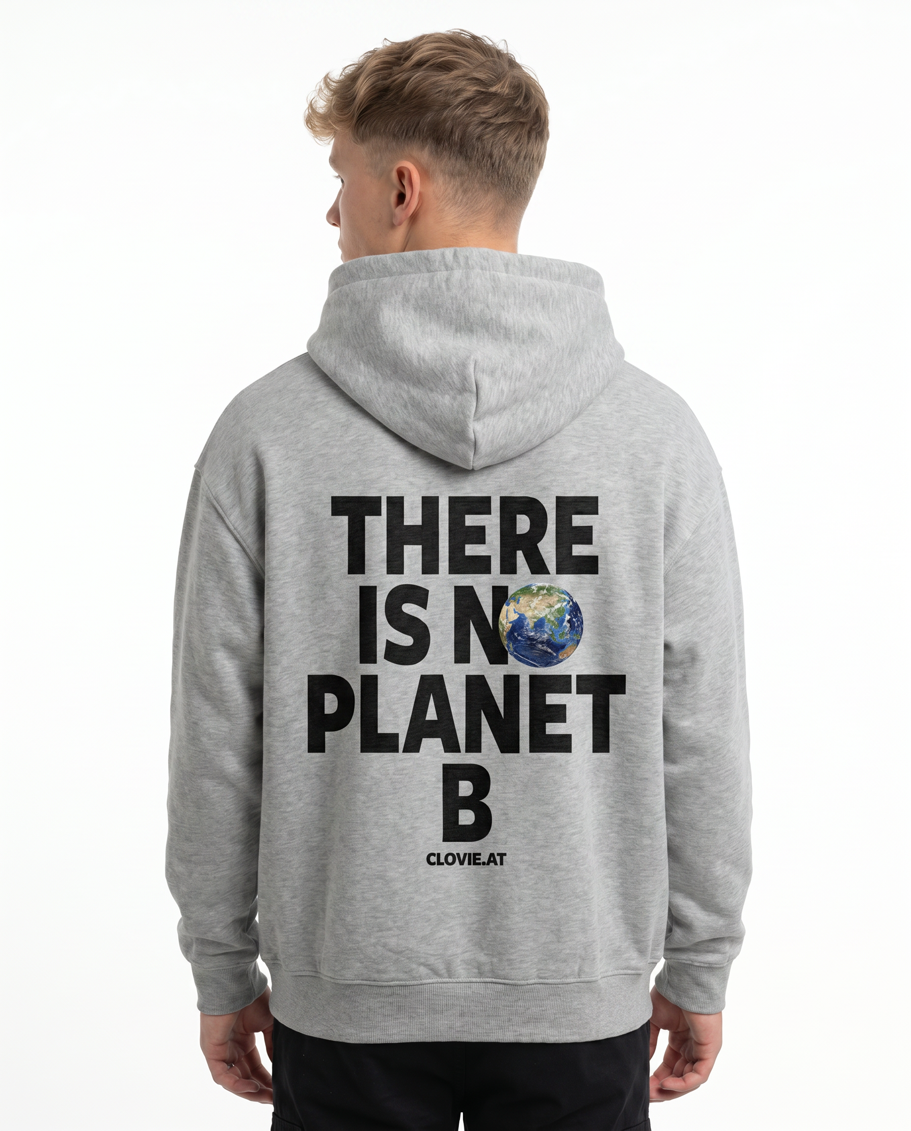 There is no planet b OVS Hoodie Light Asphalt - model back print