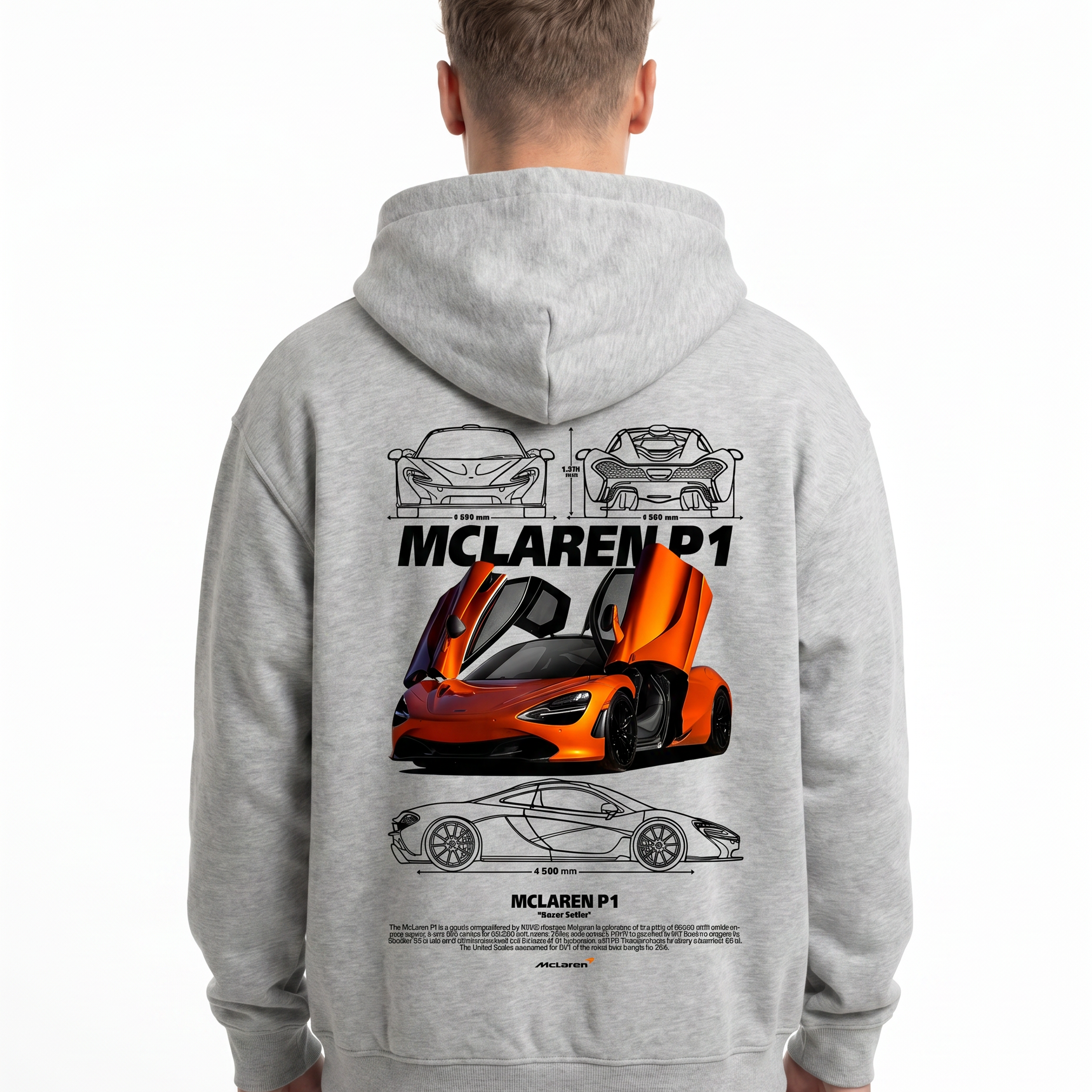 McLaren P1 OVS Zip Light Asphalt v2 - model back print (orange car body)