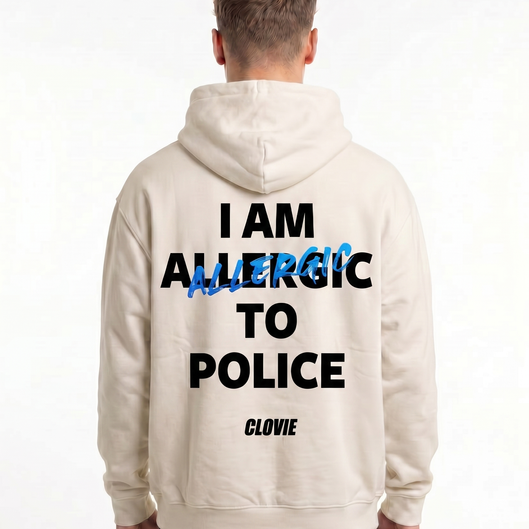 I am allergic to police OVS Hoodie White Sand - model back print (sister)