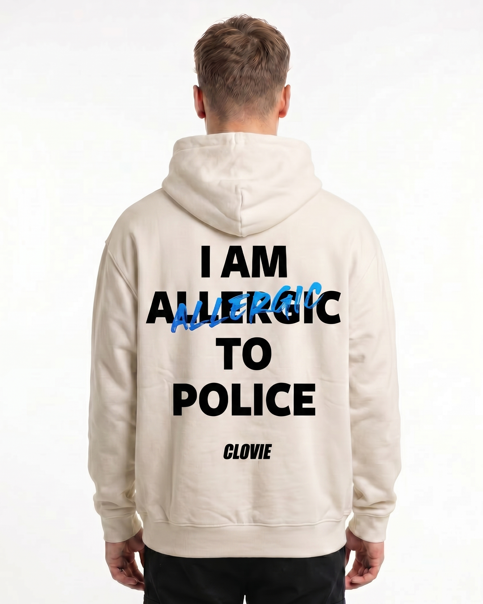 I am allergic to police OVS Zip White Sand - model back print (sister)