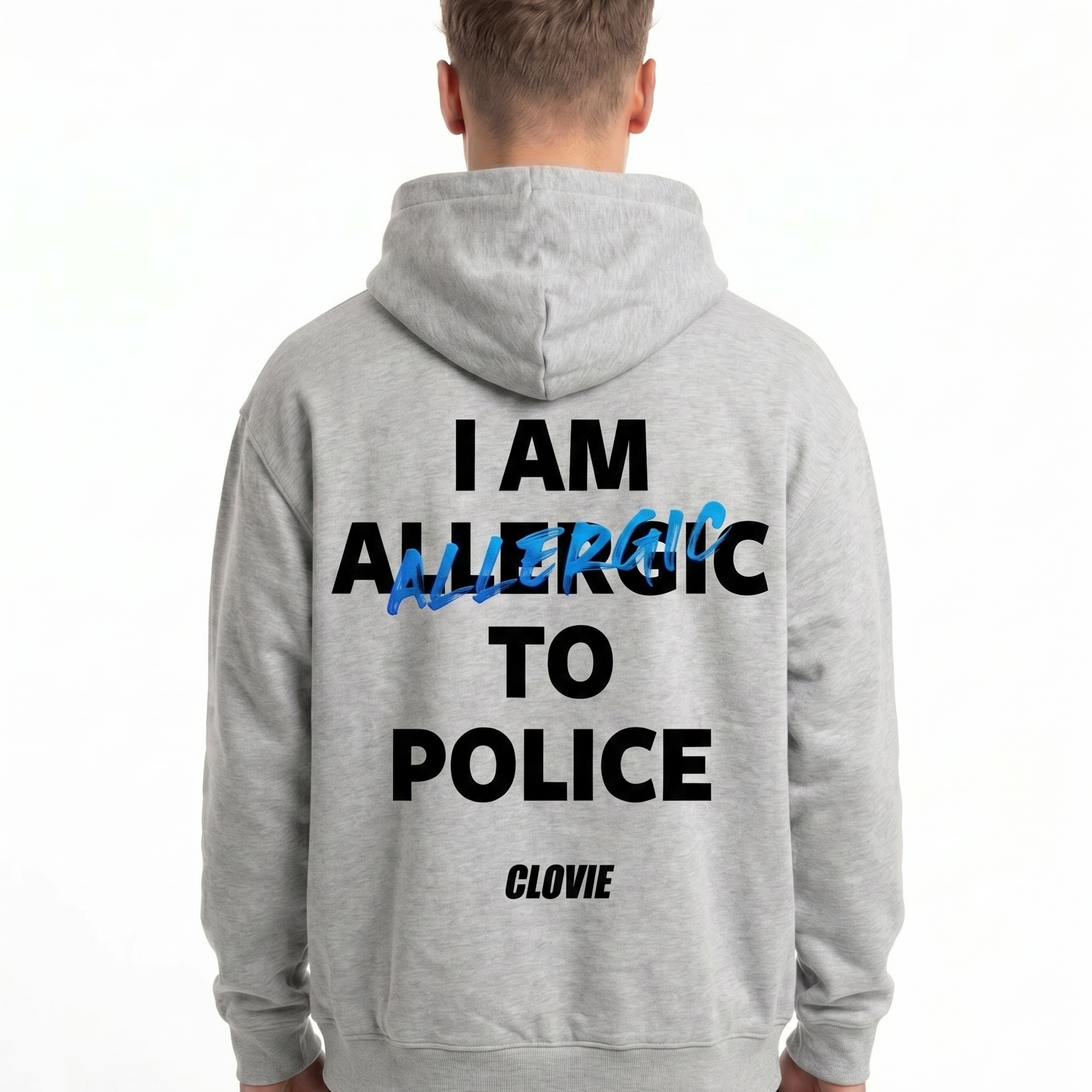 I am allergic to police OVS Zip Light Asphalt - model back print