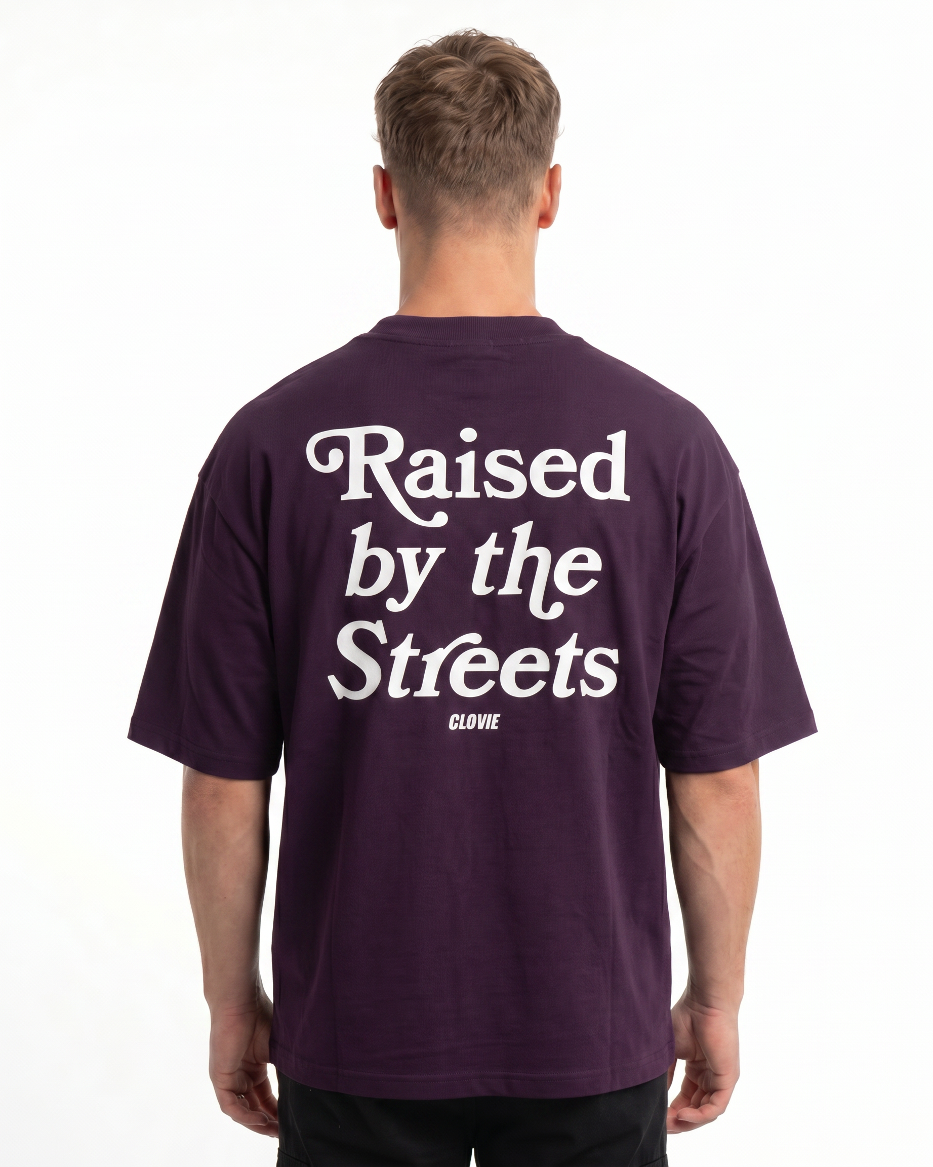 Raised by the streets OVS Tee Purple Night - model back print (new edit-render aus Black-Back)