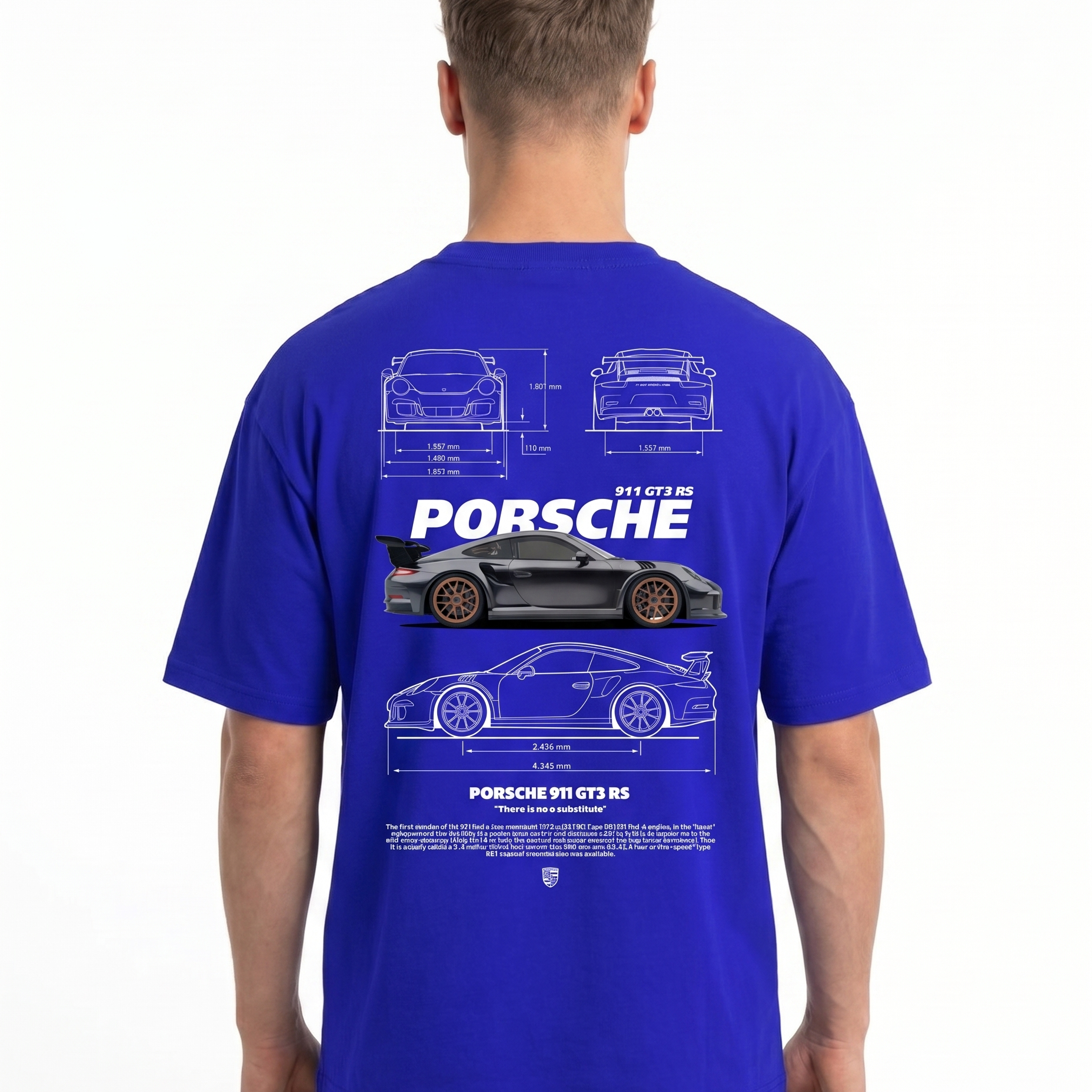 Porsche 911 GT3 RS Oversized Tee Cobalt Blue - model back print