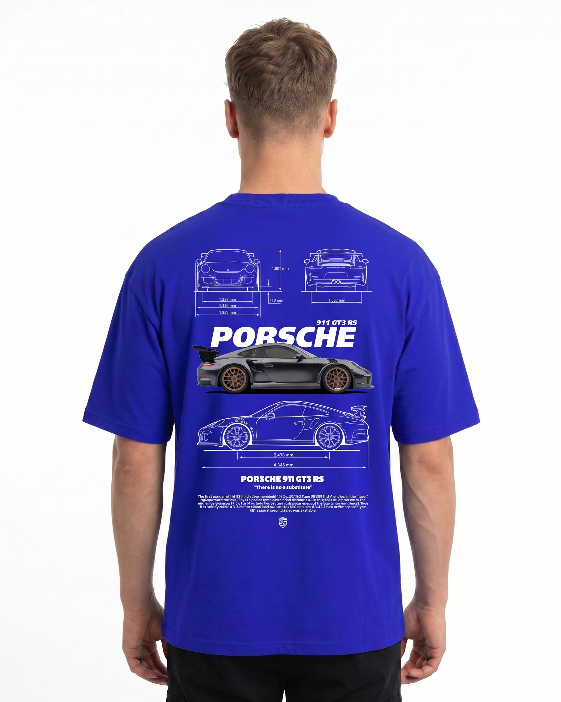 Porsche 911 GT3 RS Oversized Tee Cobalt Blue - model back print