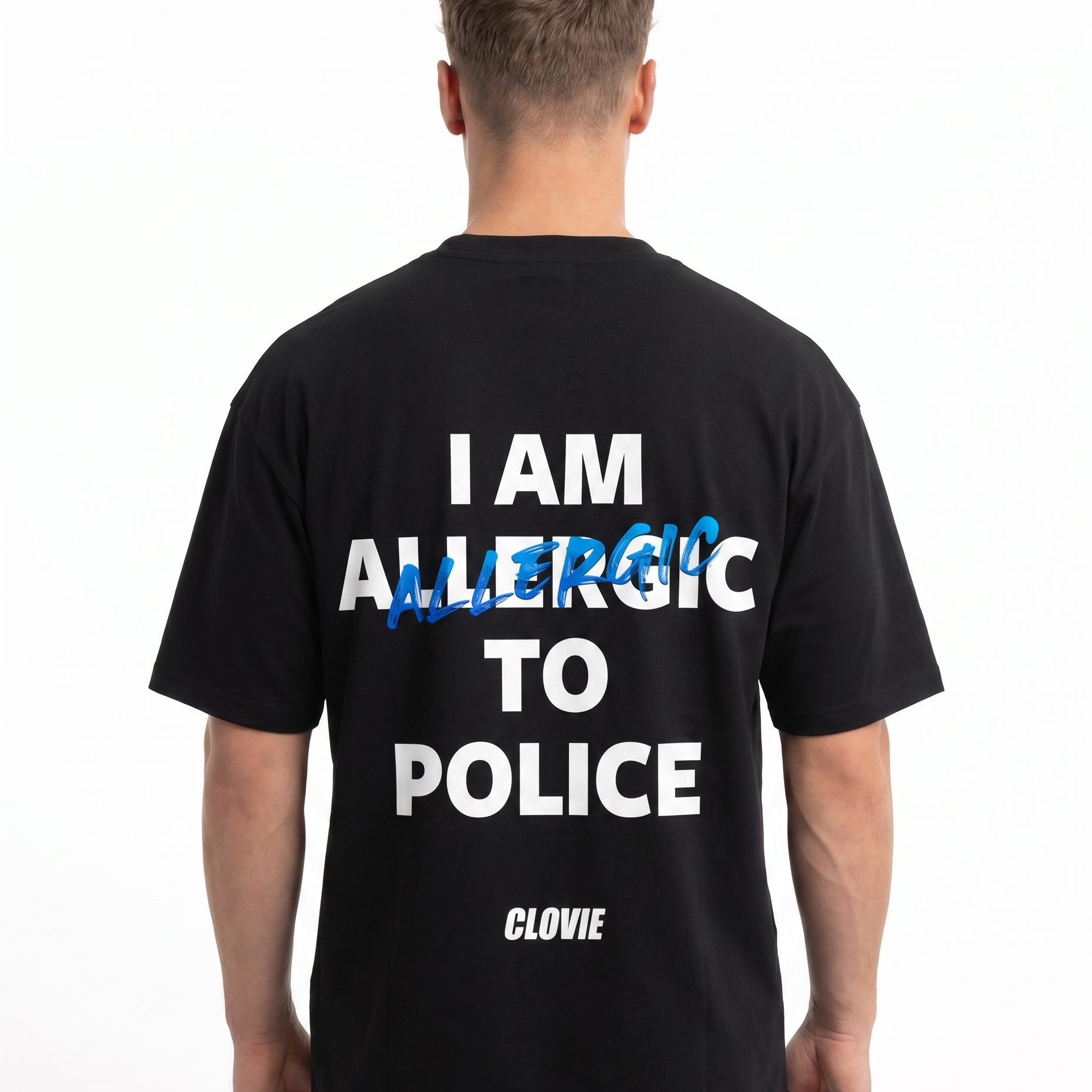 I am allergic to police OVS Tee Black - model back print