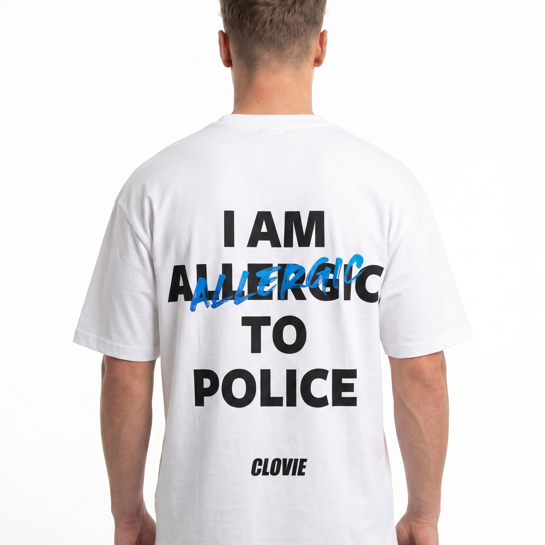 I am allergic to police OVS Tee White - model back print