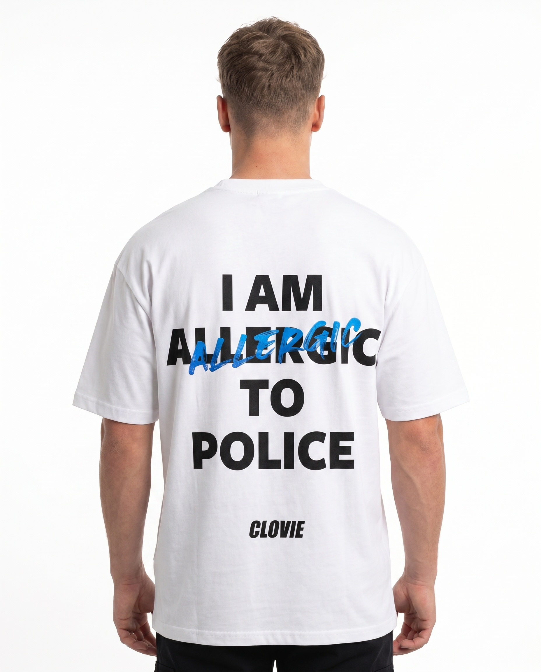 I am allergic to police OVS Tee White - model back print