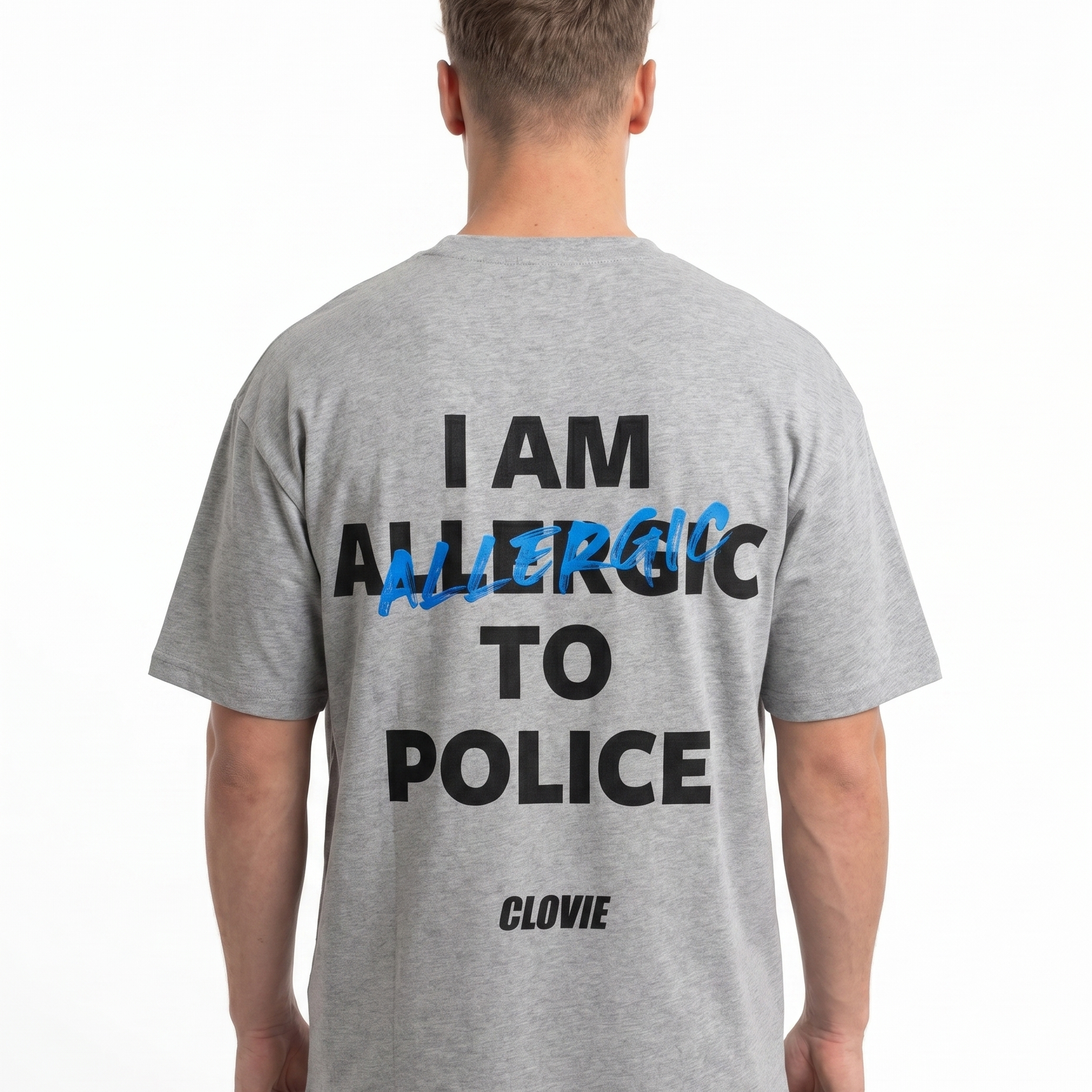 I am allergic to police OVS Tee Grey - model back print