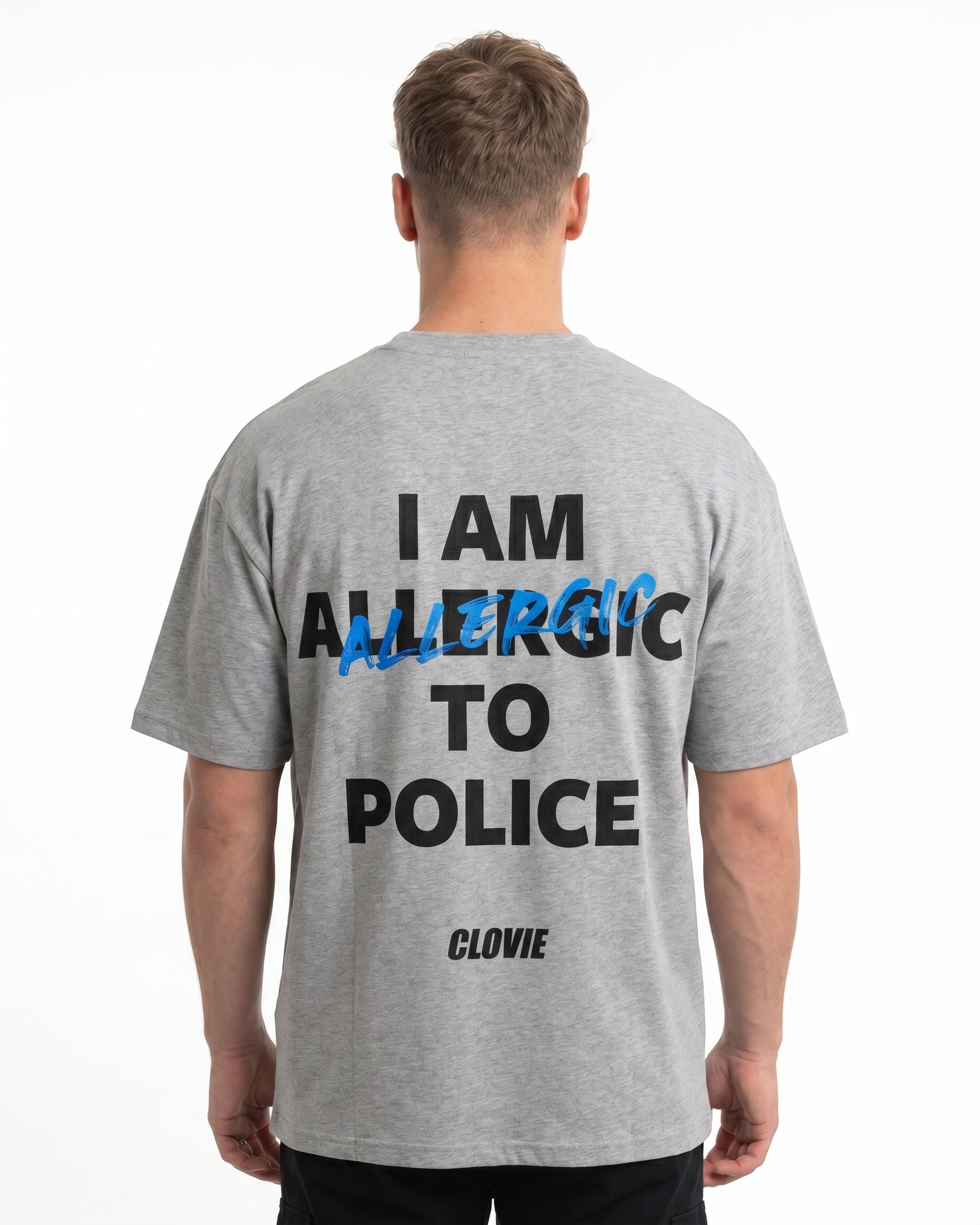 I am allergic to police OVS Tee Grey - model back print