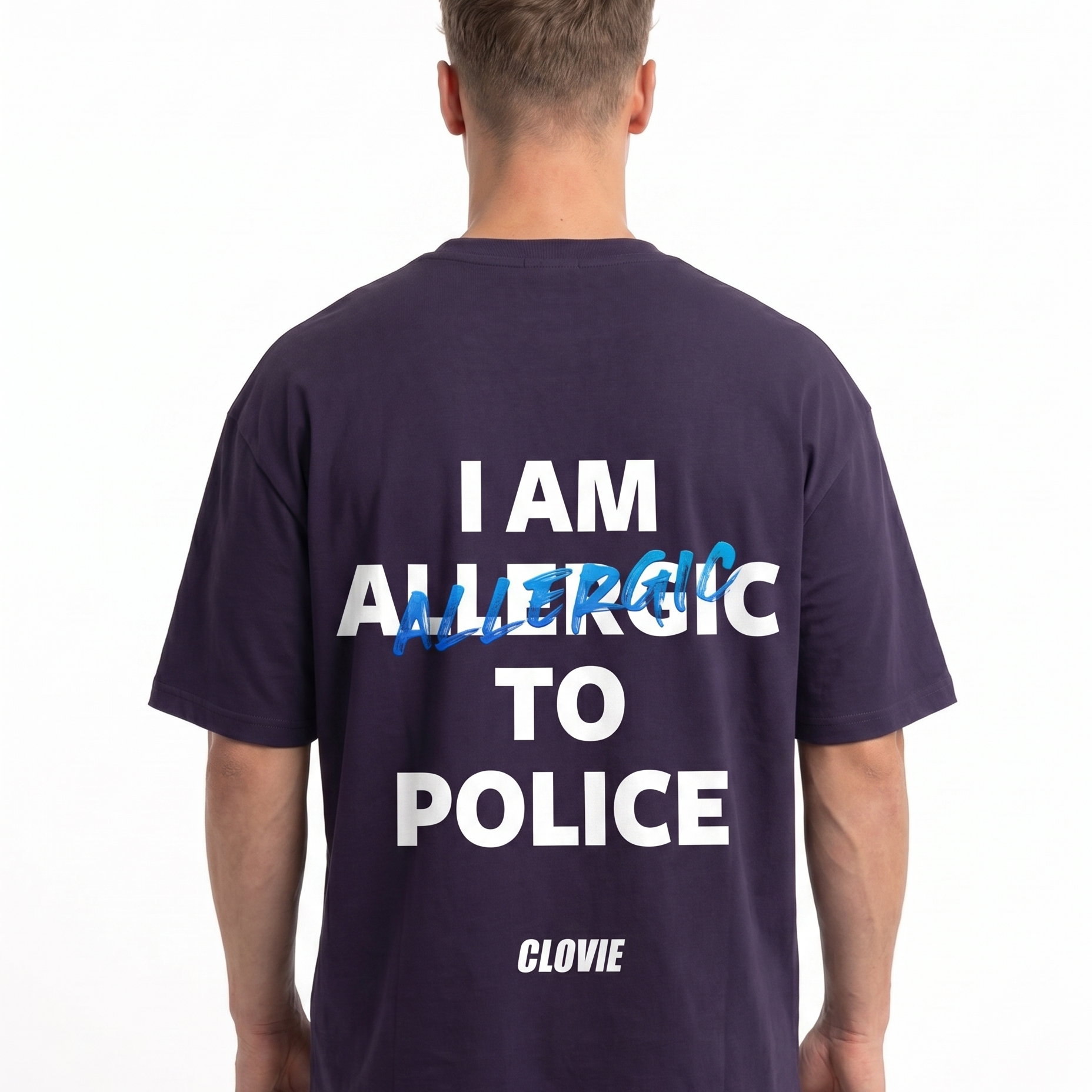 I am allergic to police OVS Tee Purple Night - model back print