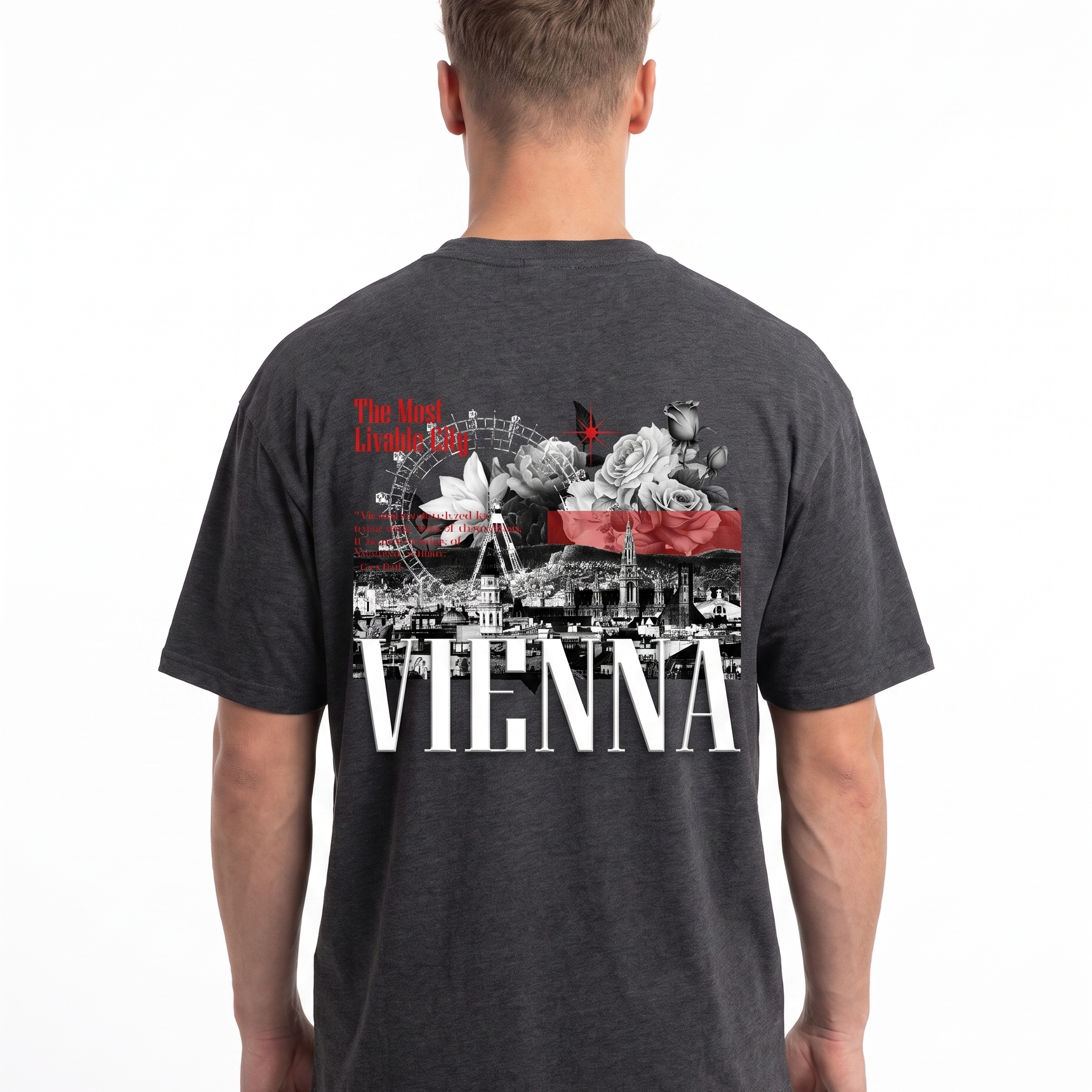 Vienna OVS Tee Charcoal - model back print