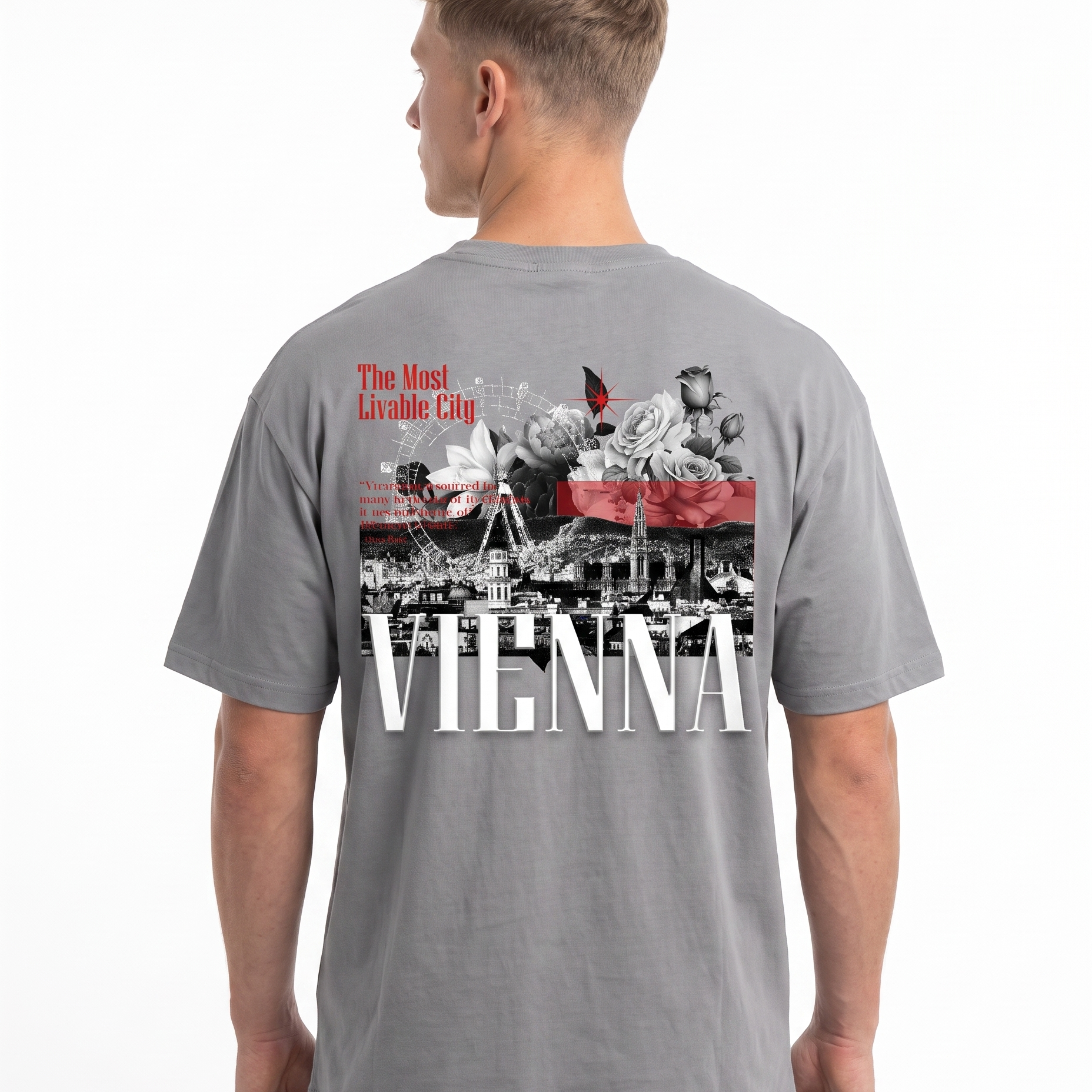 Vienna OVS Tee Grey - model back print