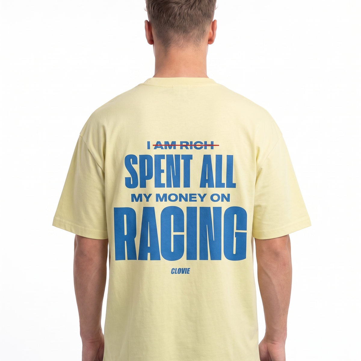 I spent all my money on racing Soft Yellow - model back print