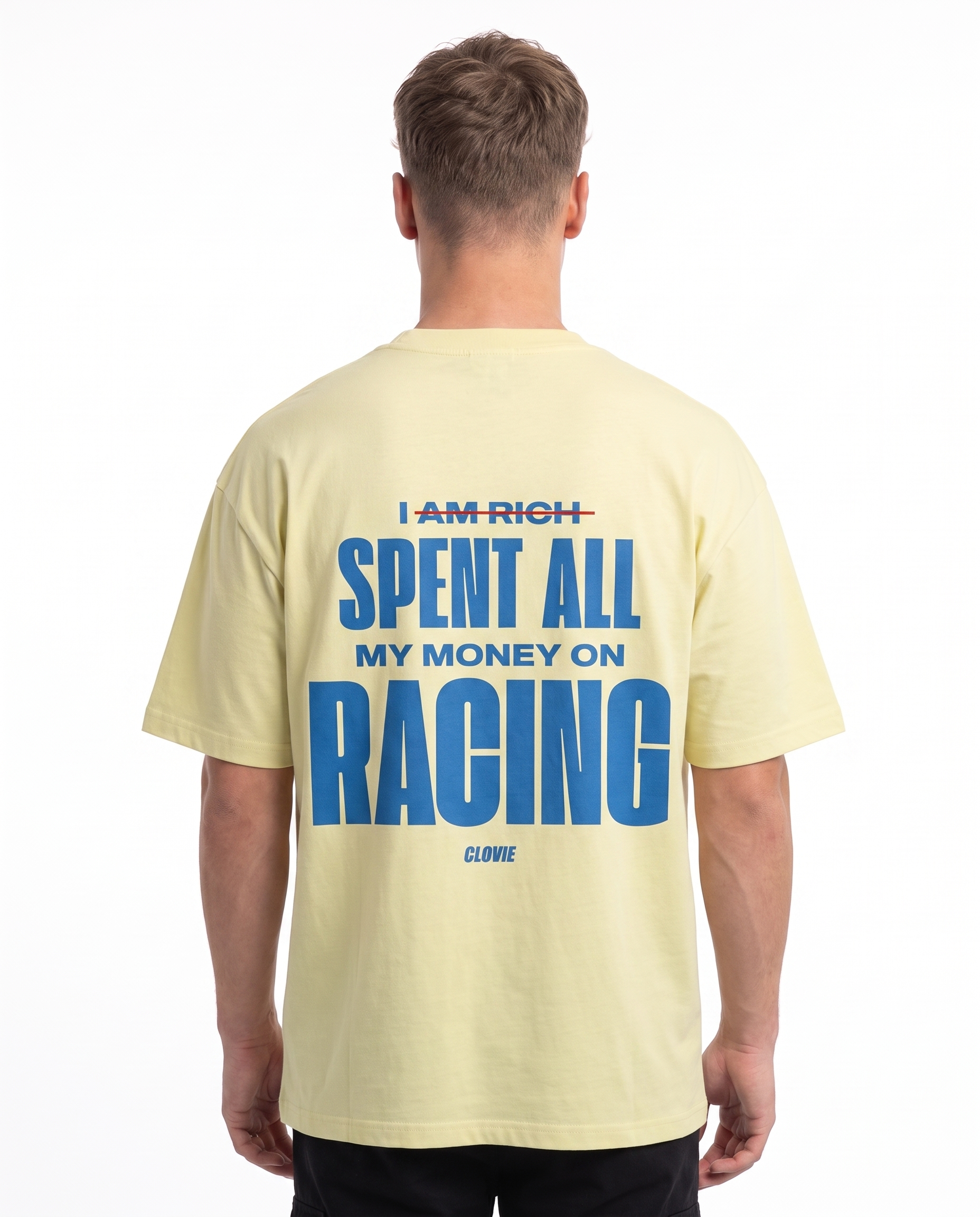 I spent all my money on racing Soft Yellow - model back print