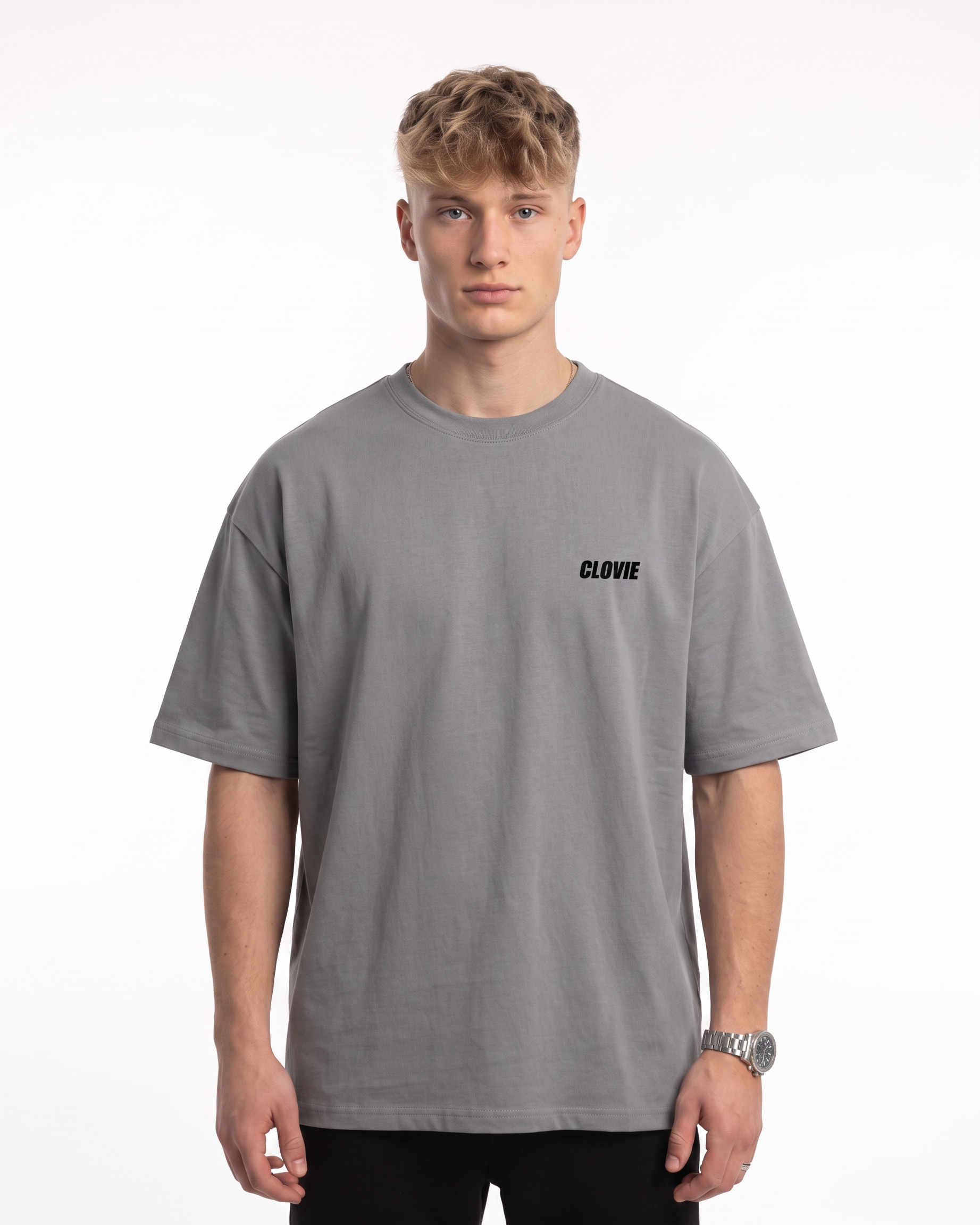 Born to ride Oversized Tee Grey - model front