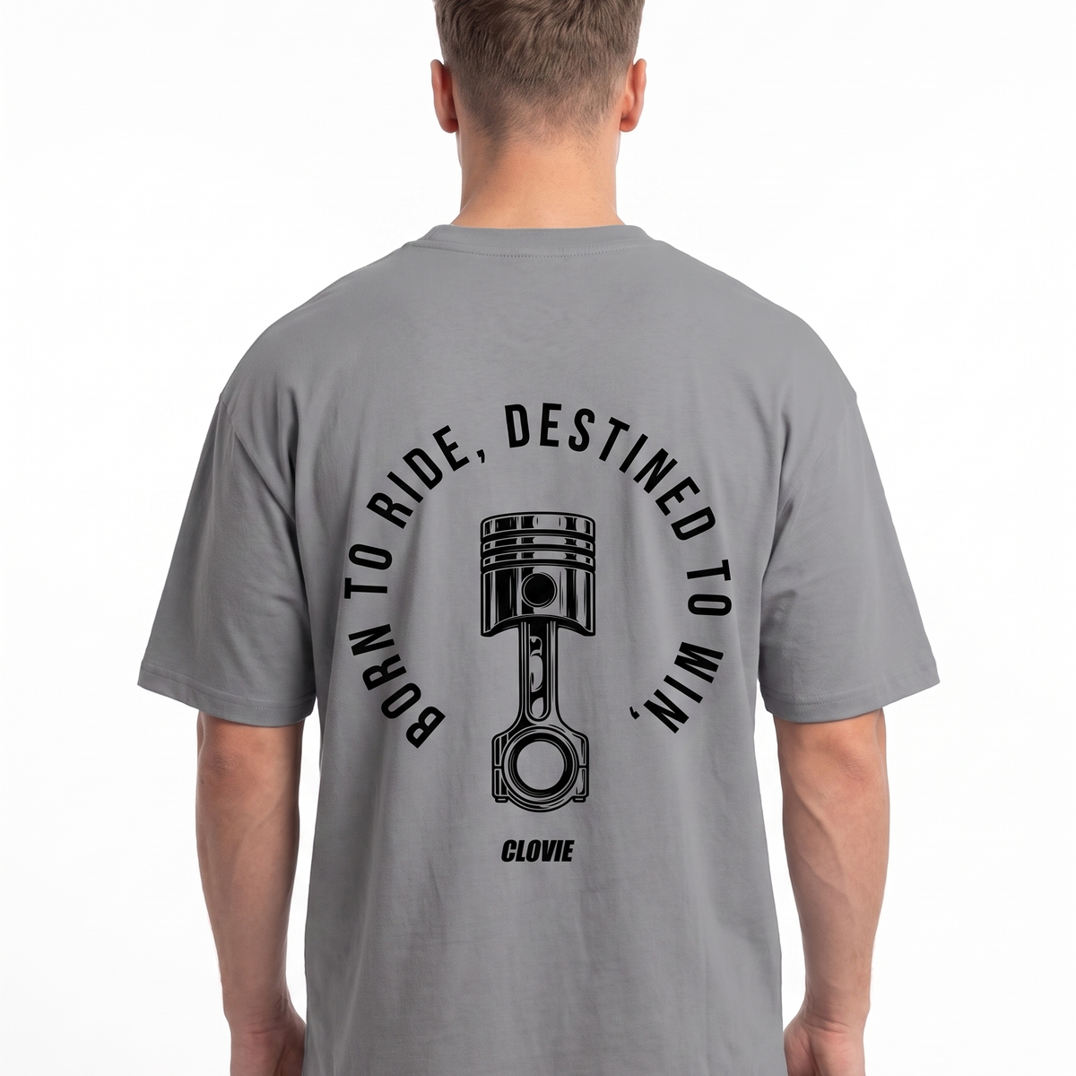 Born to ride Oversized Tee Grey - model back print