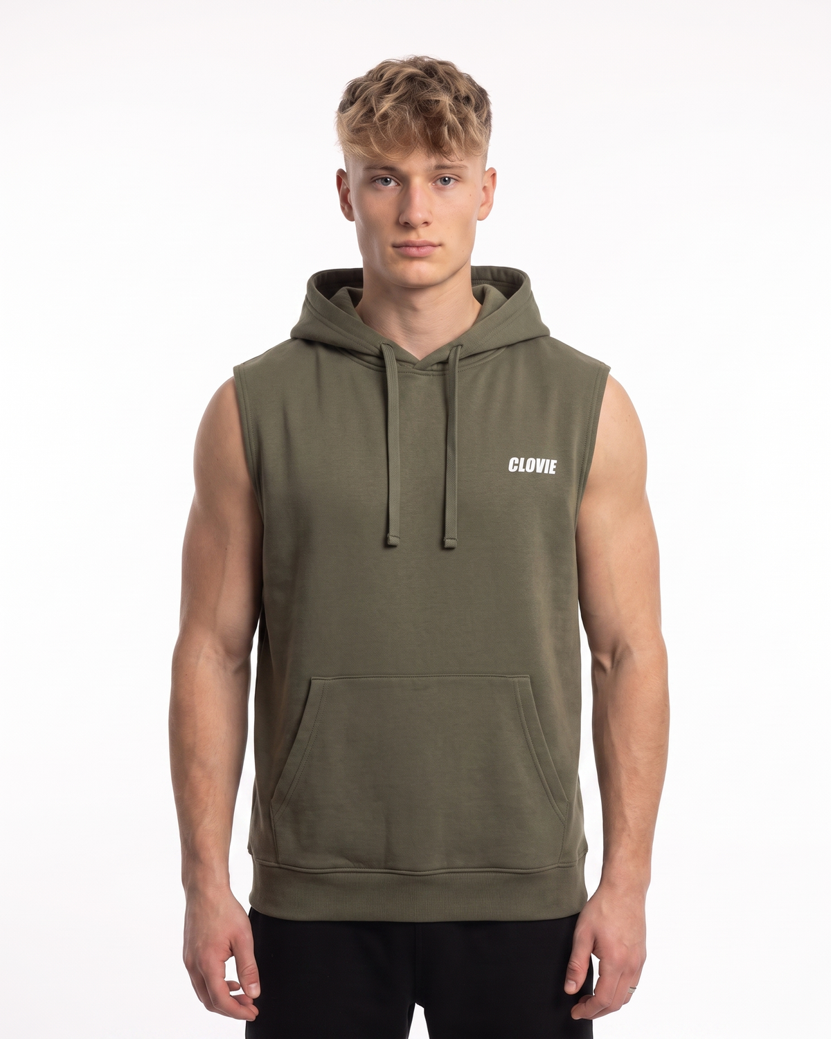 Make your dreams come true Sleeveless Hoodie Sporty Khaki - model front