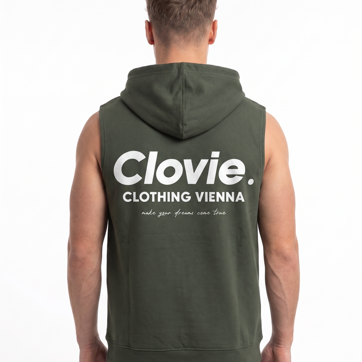 Make your dreams come true Sleeveless Hoodie Sporty Khaki - model back print