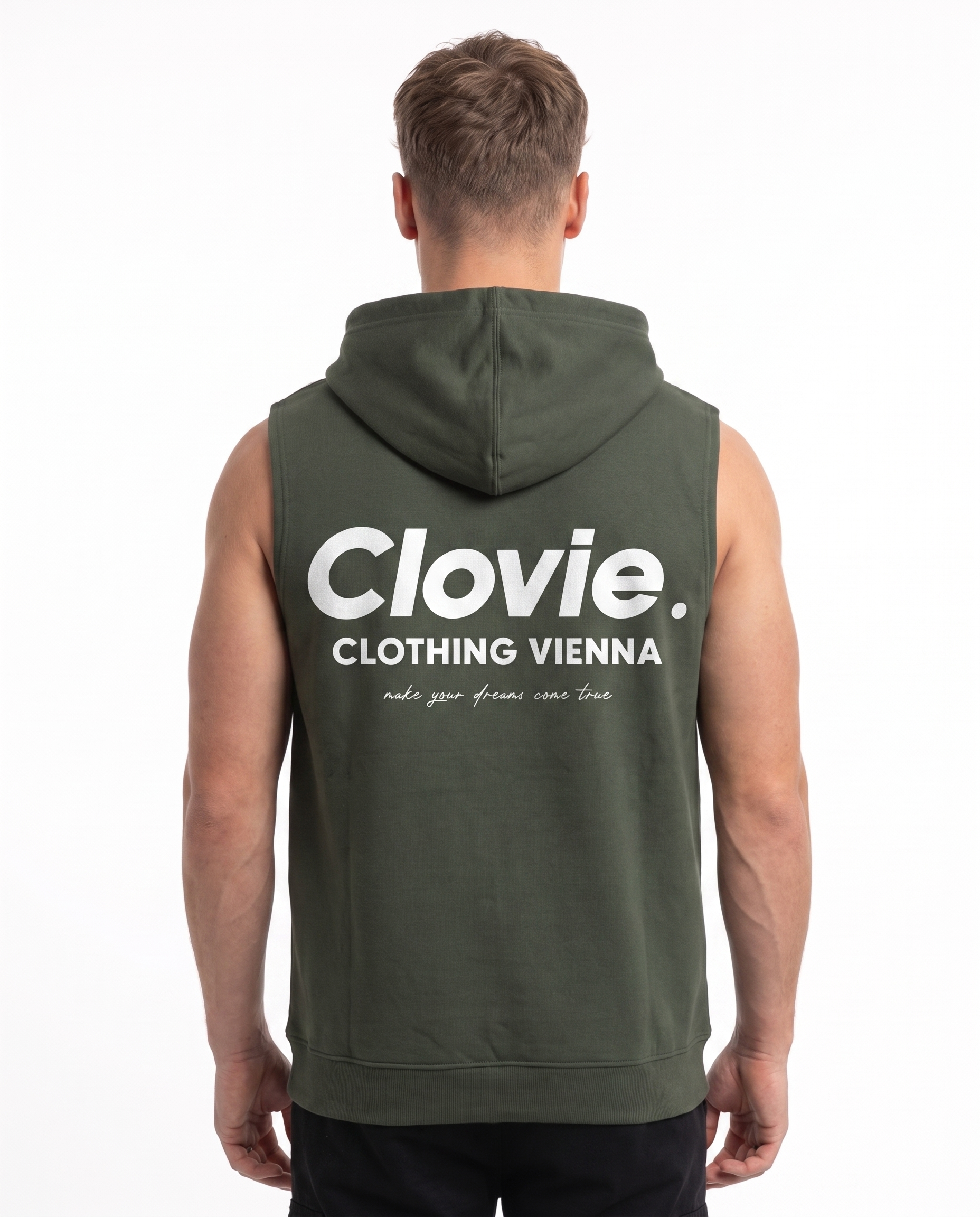 Make your dreams come true Sleeveless Hoodie Sporty Khaki - model back print