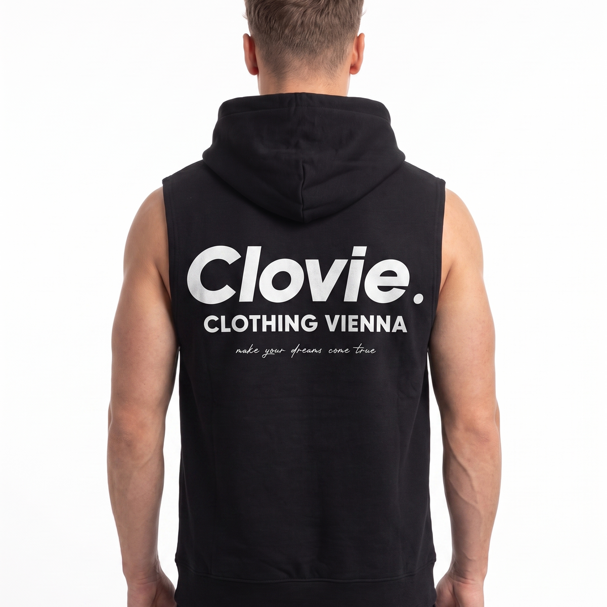 Make your dreams come true Sleeveless Hoodie Black - model back print