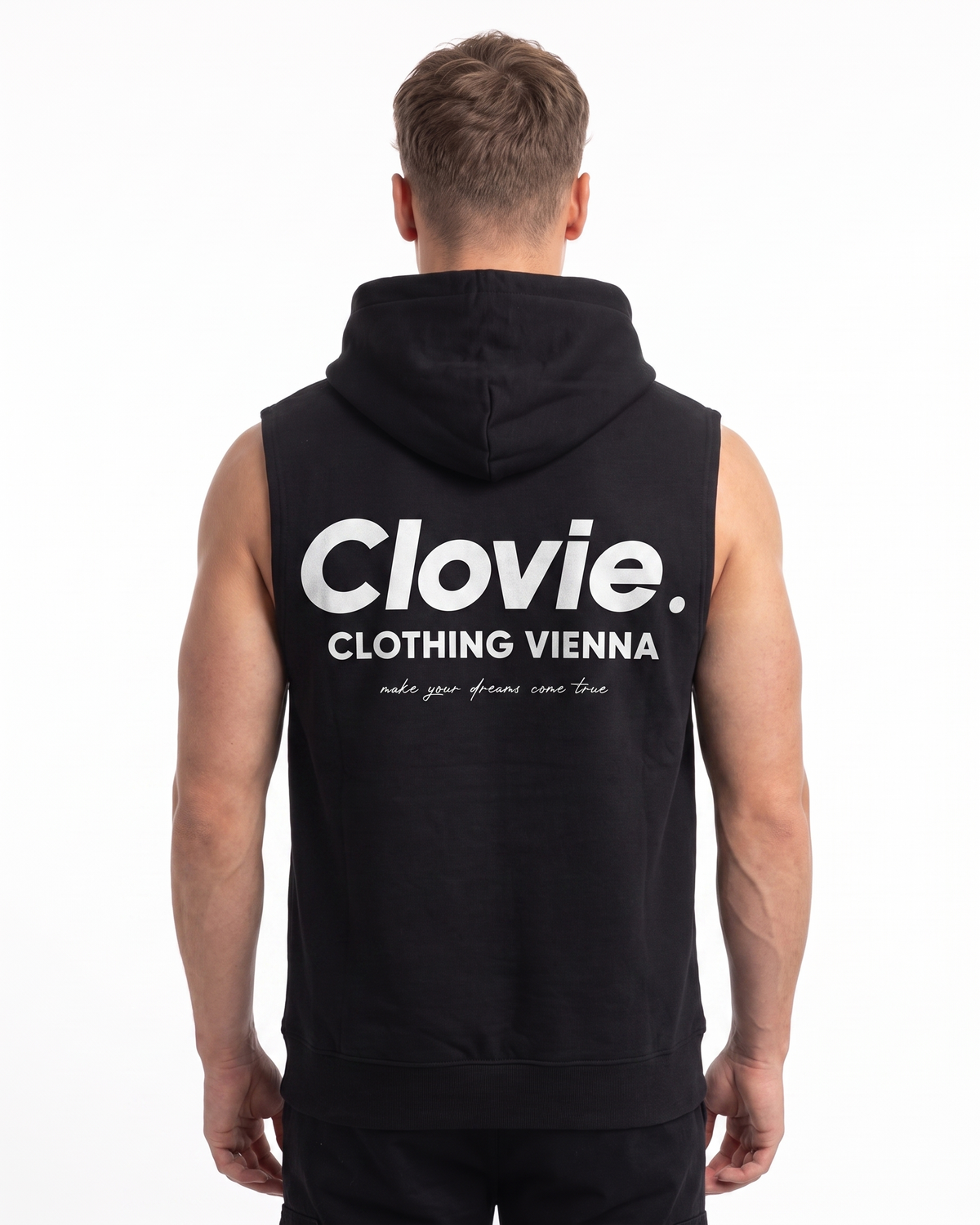 Make your dreams come true Sleeveless Hoodie Black - model back print