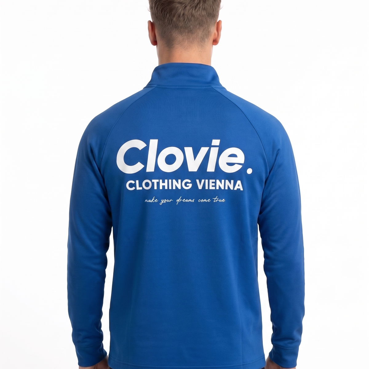 Make your dreams come true Half-Zip Longsleeve Royal Blue - model back print