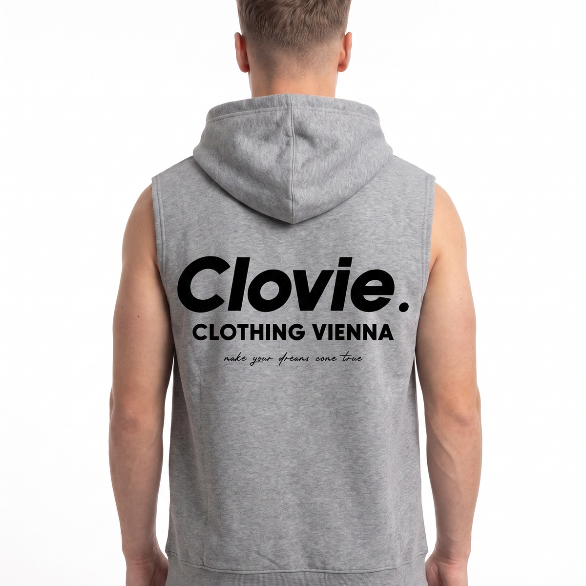 Make your dreams come true Sleeveless Hoodie Oxford Grey - model back print